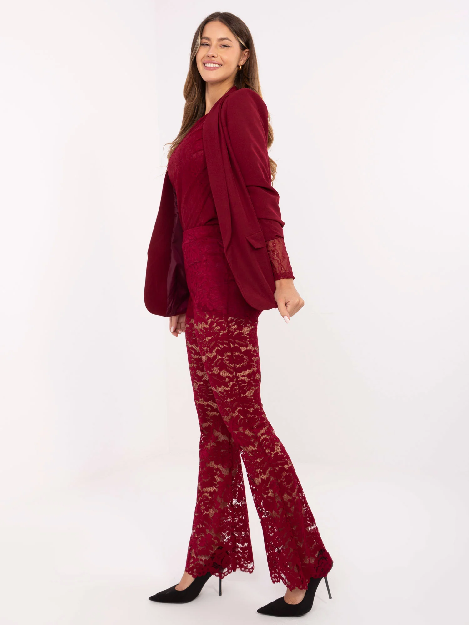 Pantaloni Dama Dantela, Lejera, ITALY MODA, Bordo de Petrecere - imagine 5
