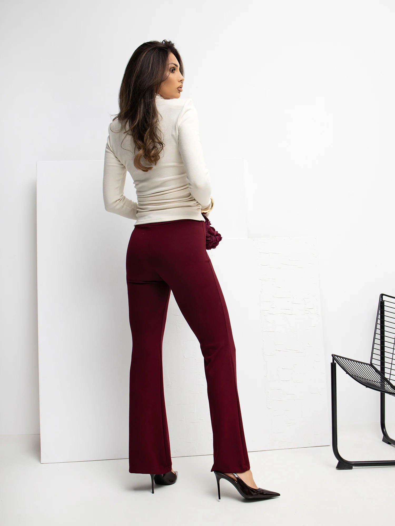 Pantaloni Trening Dama Lejera, Guler inalt, RUE PARIS, Bordo Eleganta Office - imagine 5