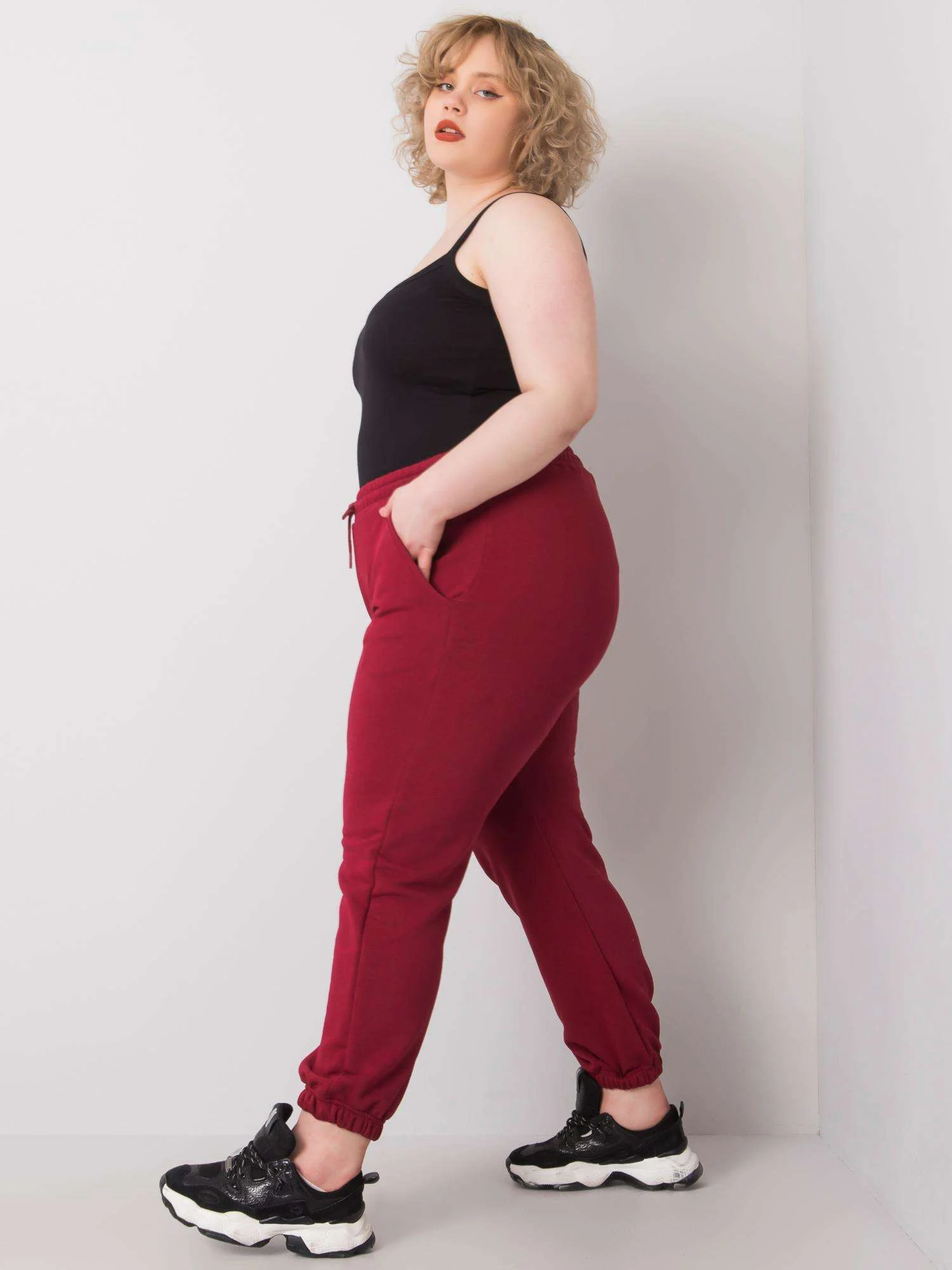 Pantaloni Trening Dama Lunga, Sport, BASIC FEEL GOOD, Bordo Casual Marimi Mari - imagine 3