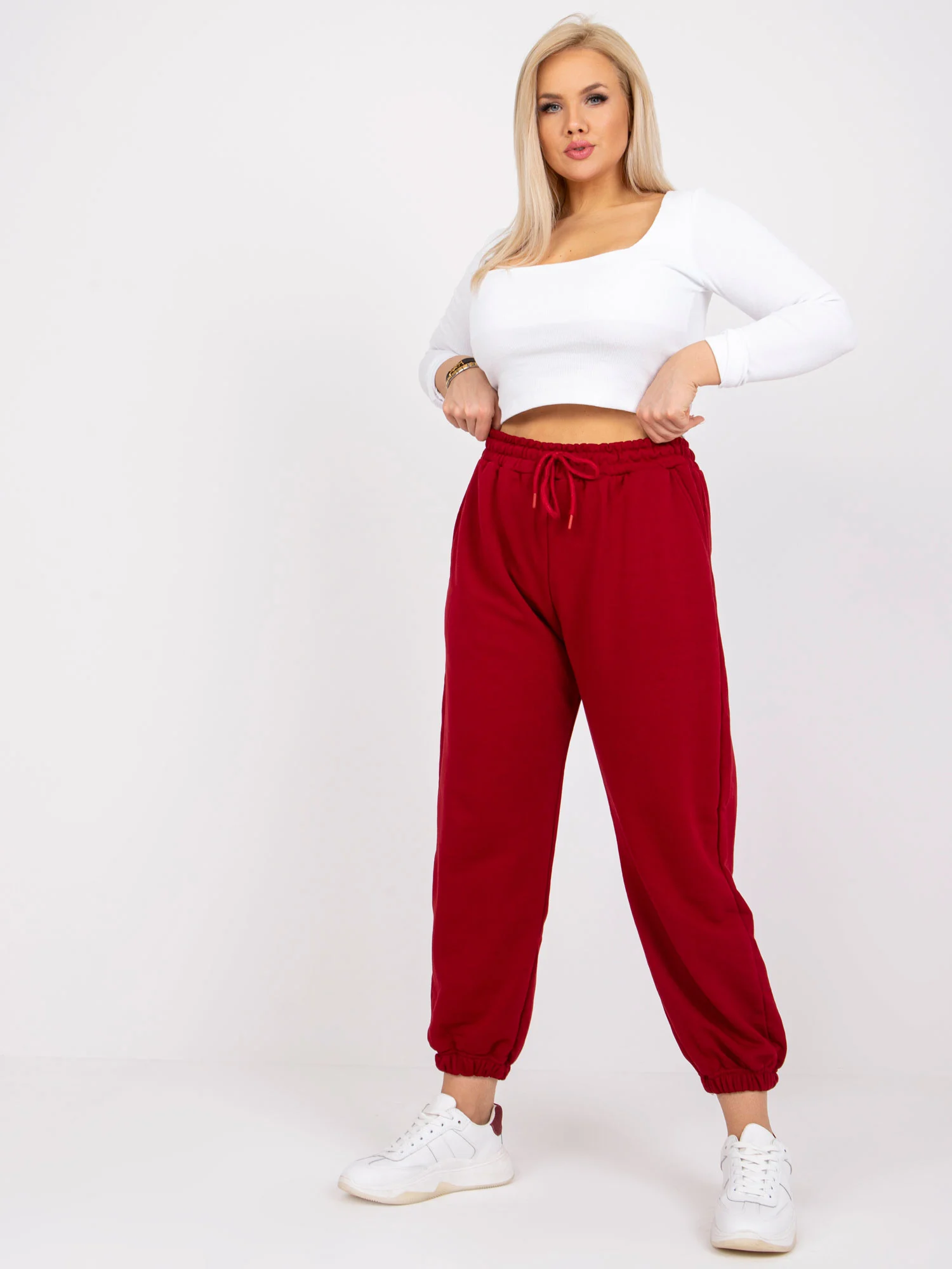 Pantaloni Trening Dama Lunga, Sport, BASIC FEEL GOOD, Bordo Casual Marimi Mari - imagine 8