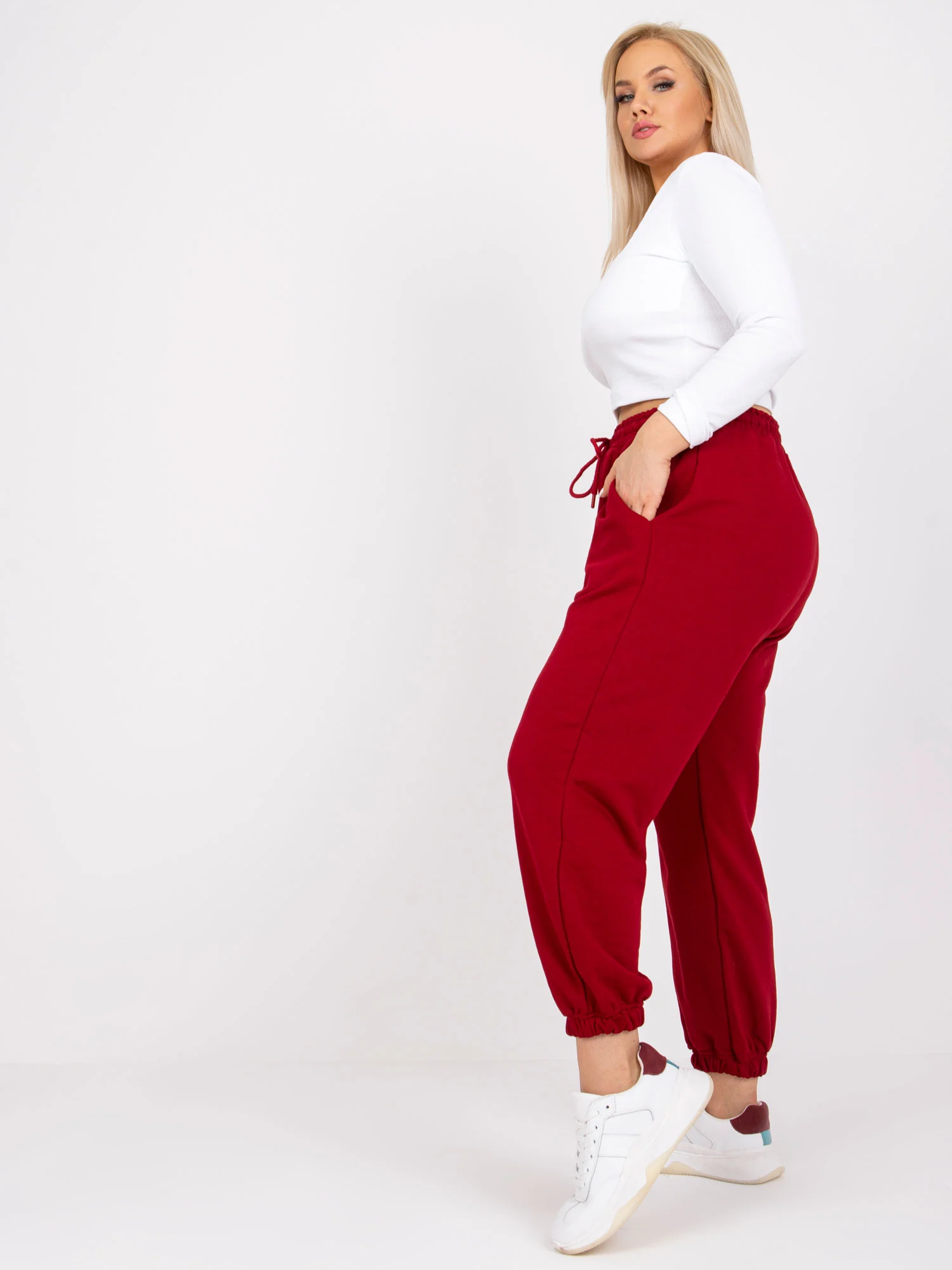 Pantaloni Trening Dama Lunga, Sport, BASIC FEEL GOOD, Bordo Casual Marimi Mari - imagine 5