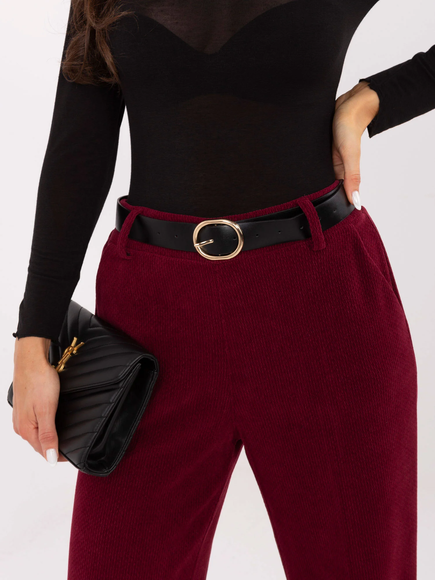 Pantaloni Dama Elegant, Guler inalt, ITALY MODA, Bordo Eleganta Office - imagine 5
