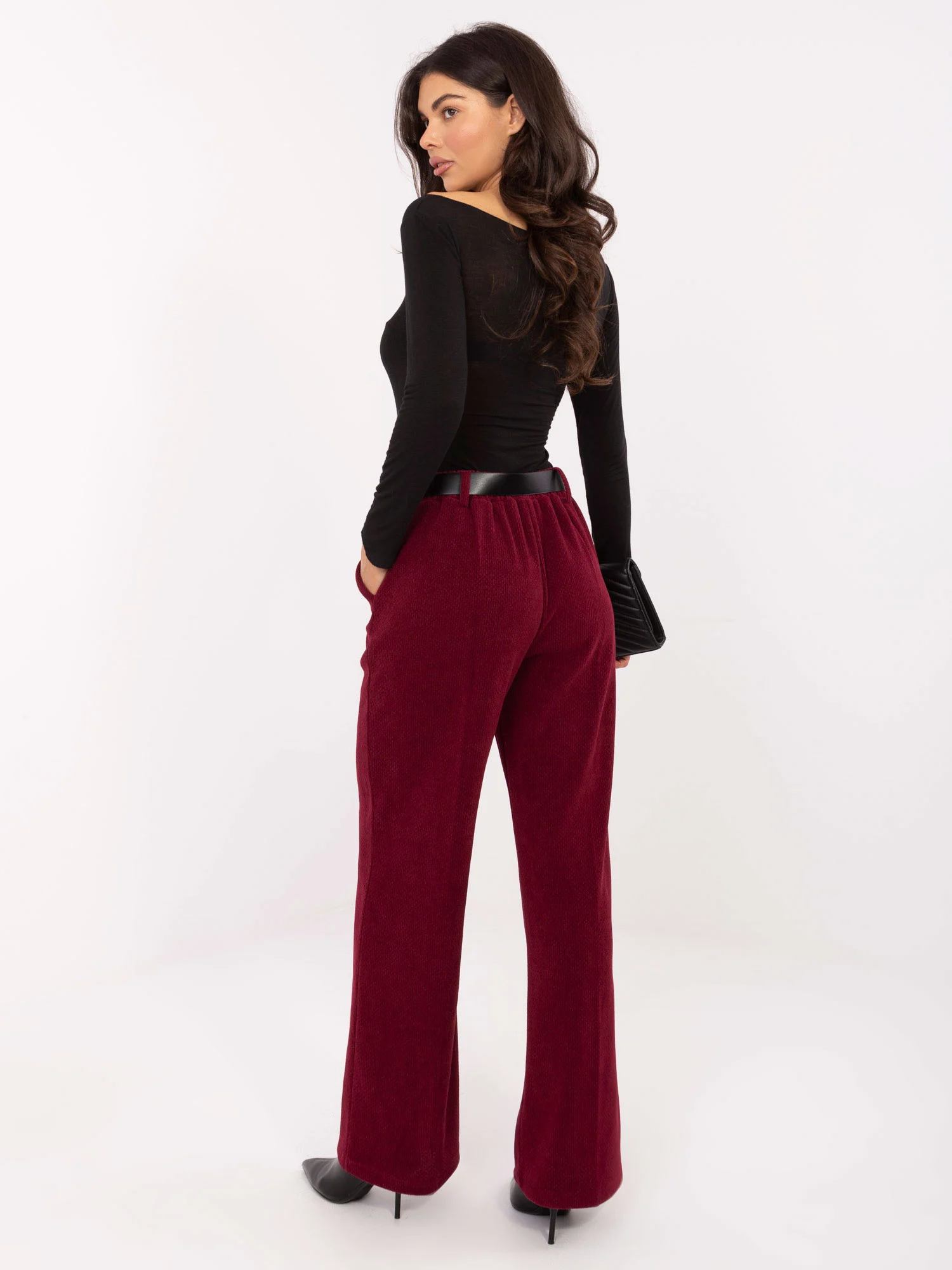 Pantaloni Dama Elegant, Guler inalt, ITALY MODA, Bordo Eleganta Office - imagine 2
