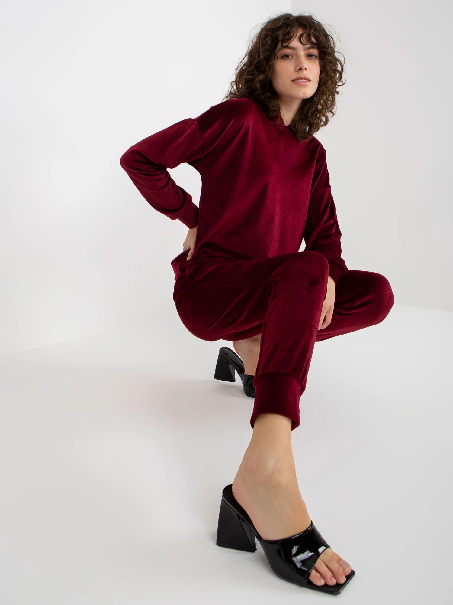 Compleu Dama Maneca lunga, Mansete elastice, LAKERTA, Bordo Casual - imagine 4