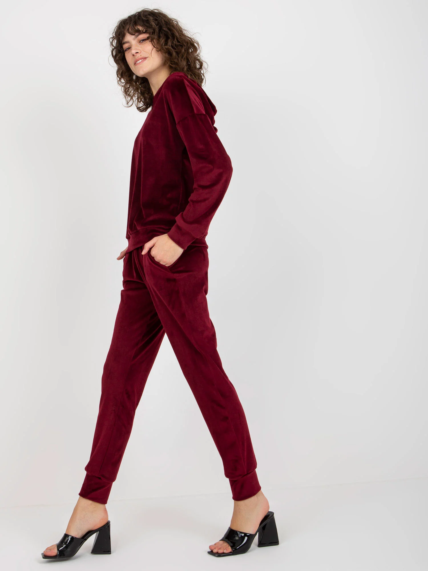 Compleu Dama Maneca lunga, Mansete elastice, LAKERTA, Bordo Casual - imagine 2