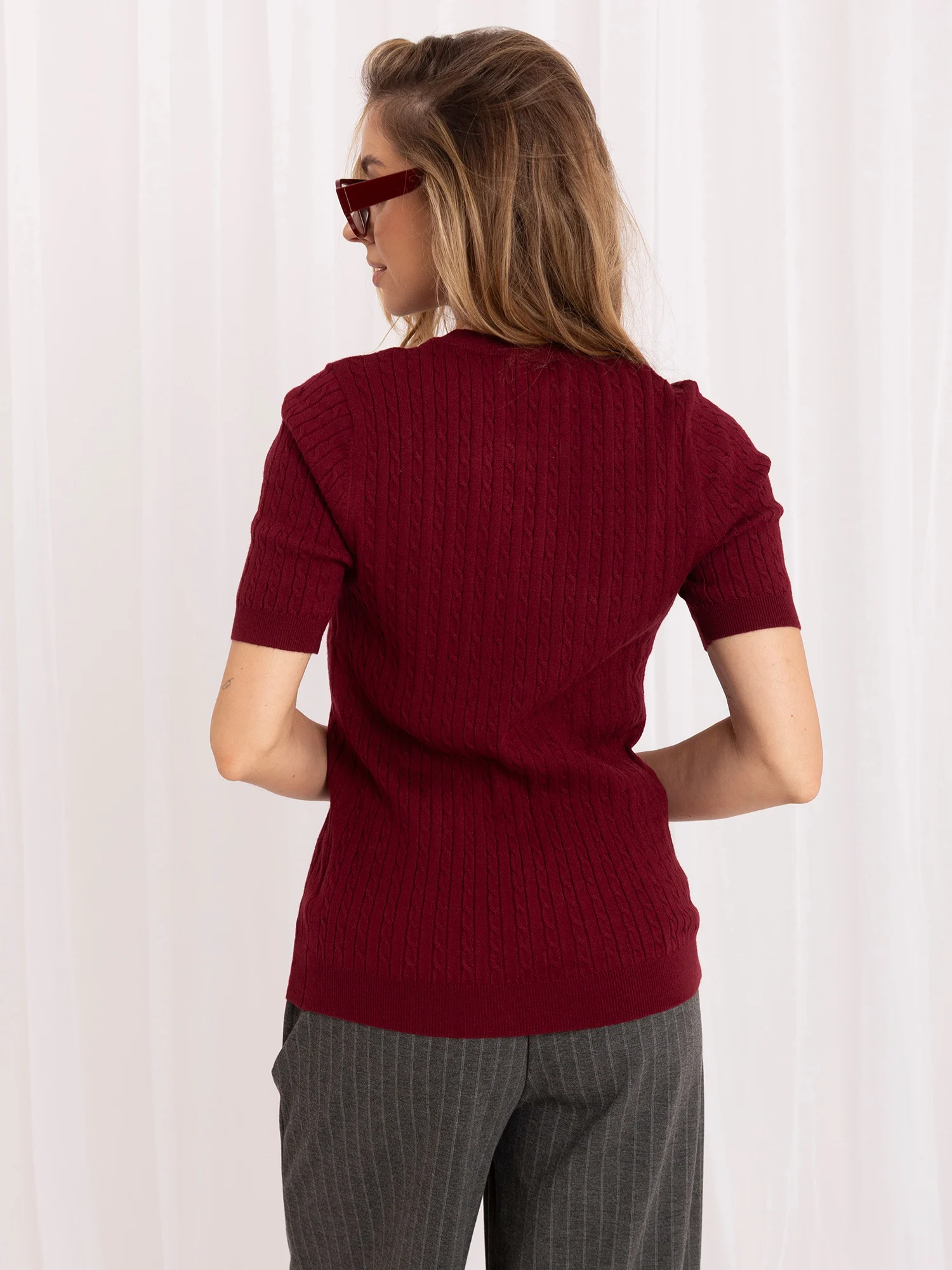 Pulover Dama Mini, Decolteu rotund, ITALY MODA, Bordo Eleganta Office - imagine 2