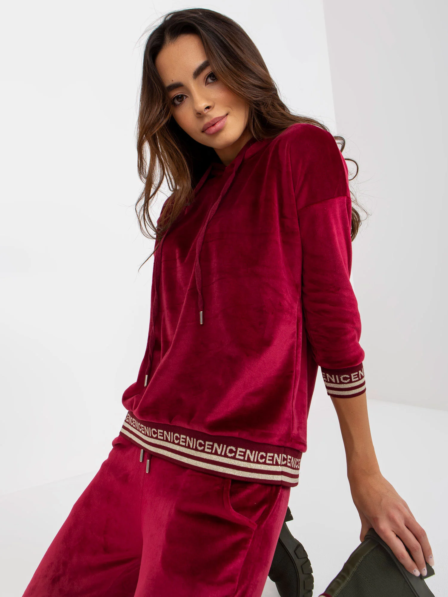 Compleu Dama Maneca 3/4, Mansete elastice, RELEVANCE, Bordo Casual - imagine 6