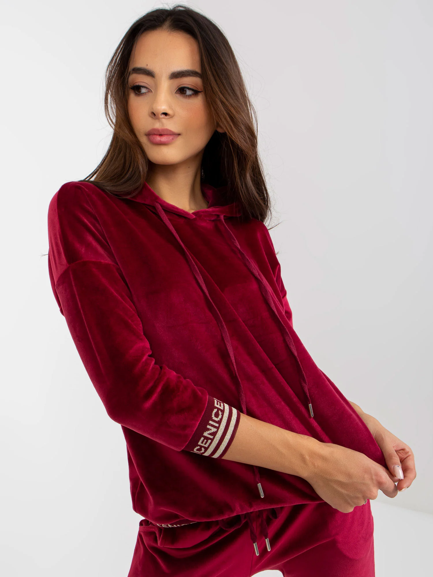 Compleu Dama Maneca 3/4, Mansete elastice, RELEVANCE, Bordo Casual - imagine 4