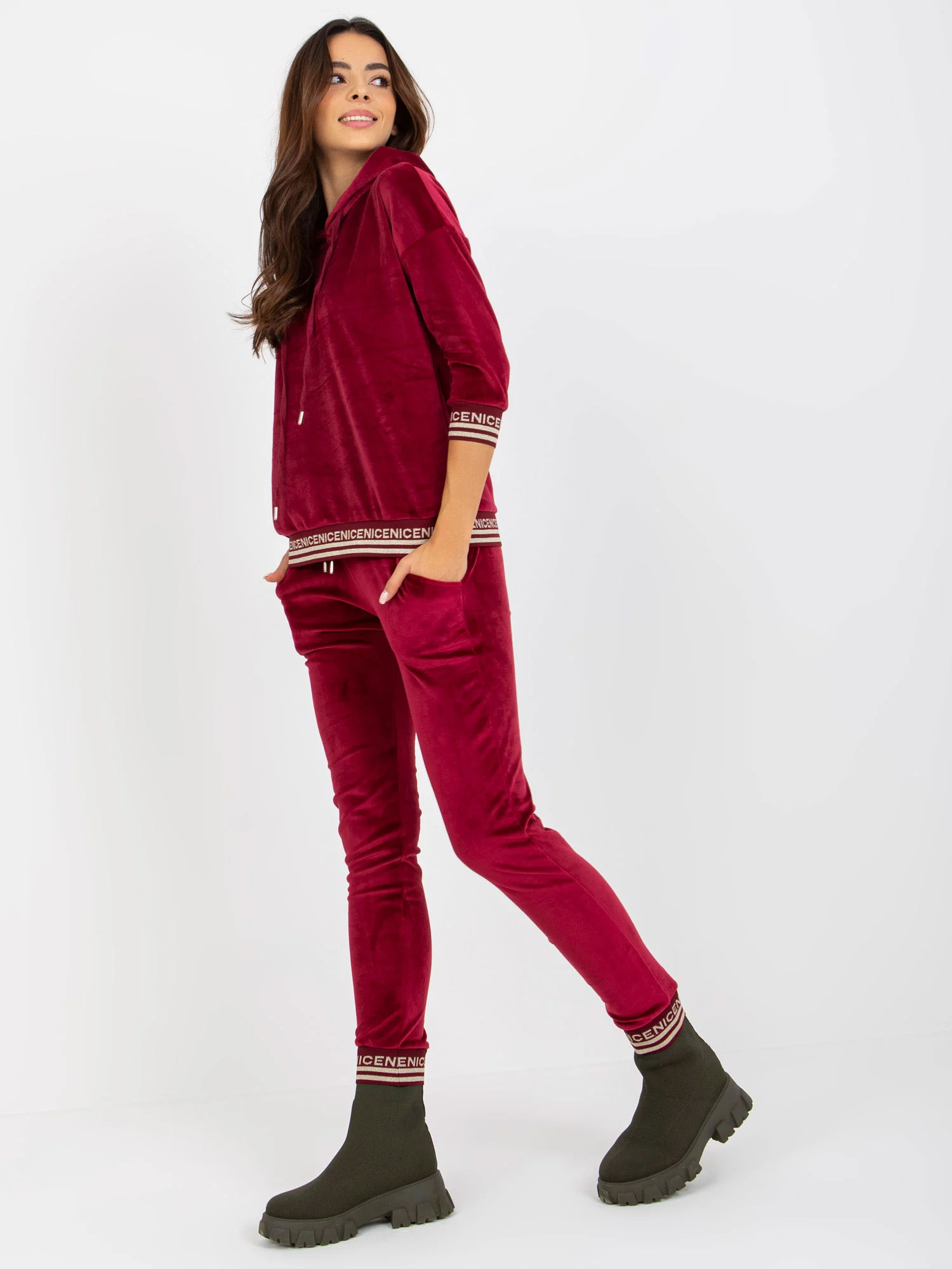 Compleu Dama Maneca 3/4, Mansete elastice, RELEVANCE, Bordo Casual - imagine 3