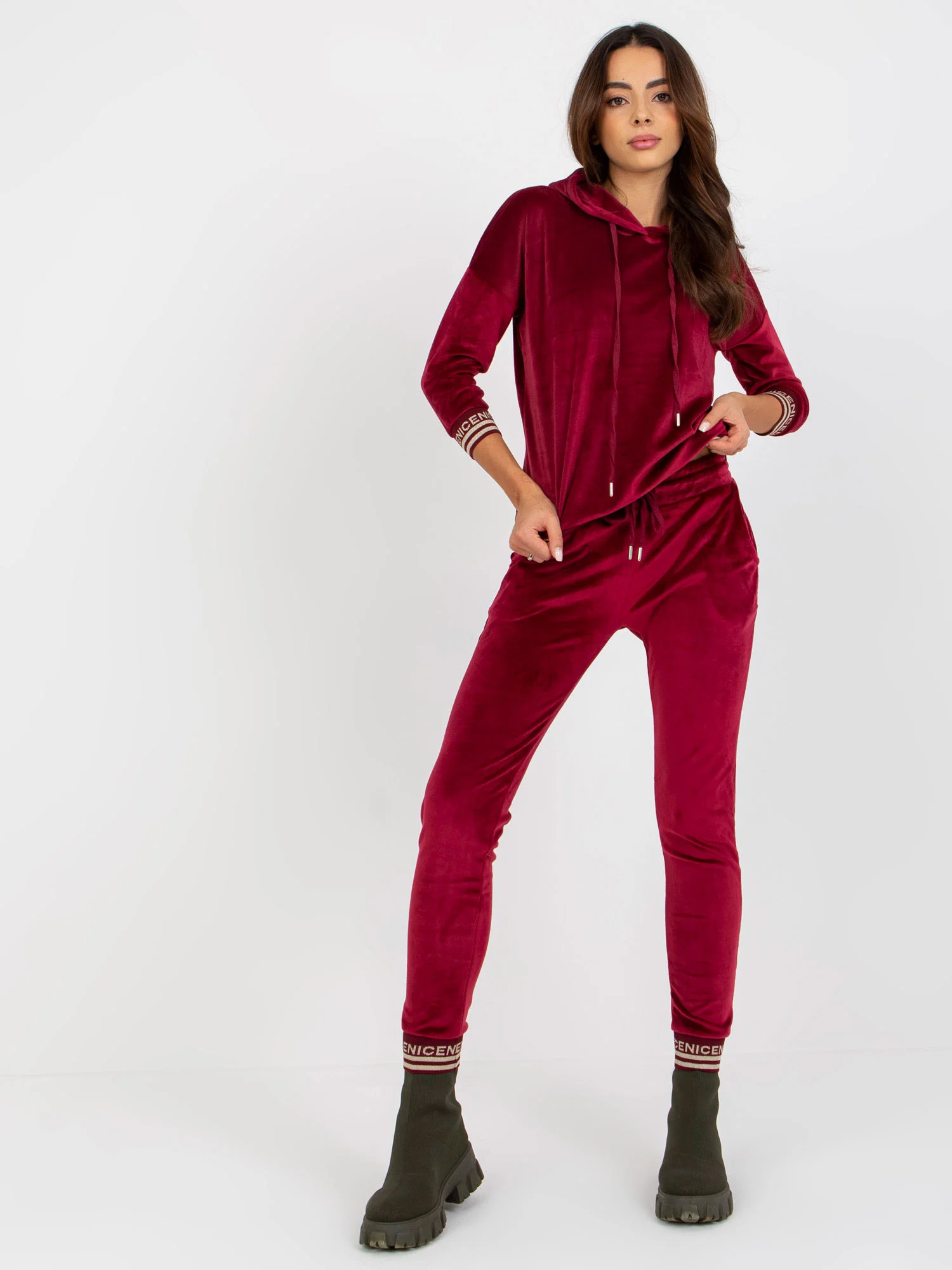 Compleu Dama Maneca 3/4, Mansete elastice, RELEVANCE, Bordo Casual - imagine 7