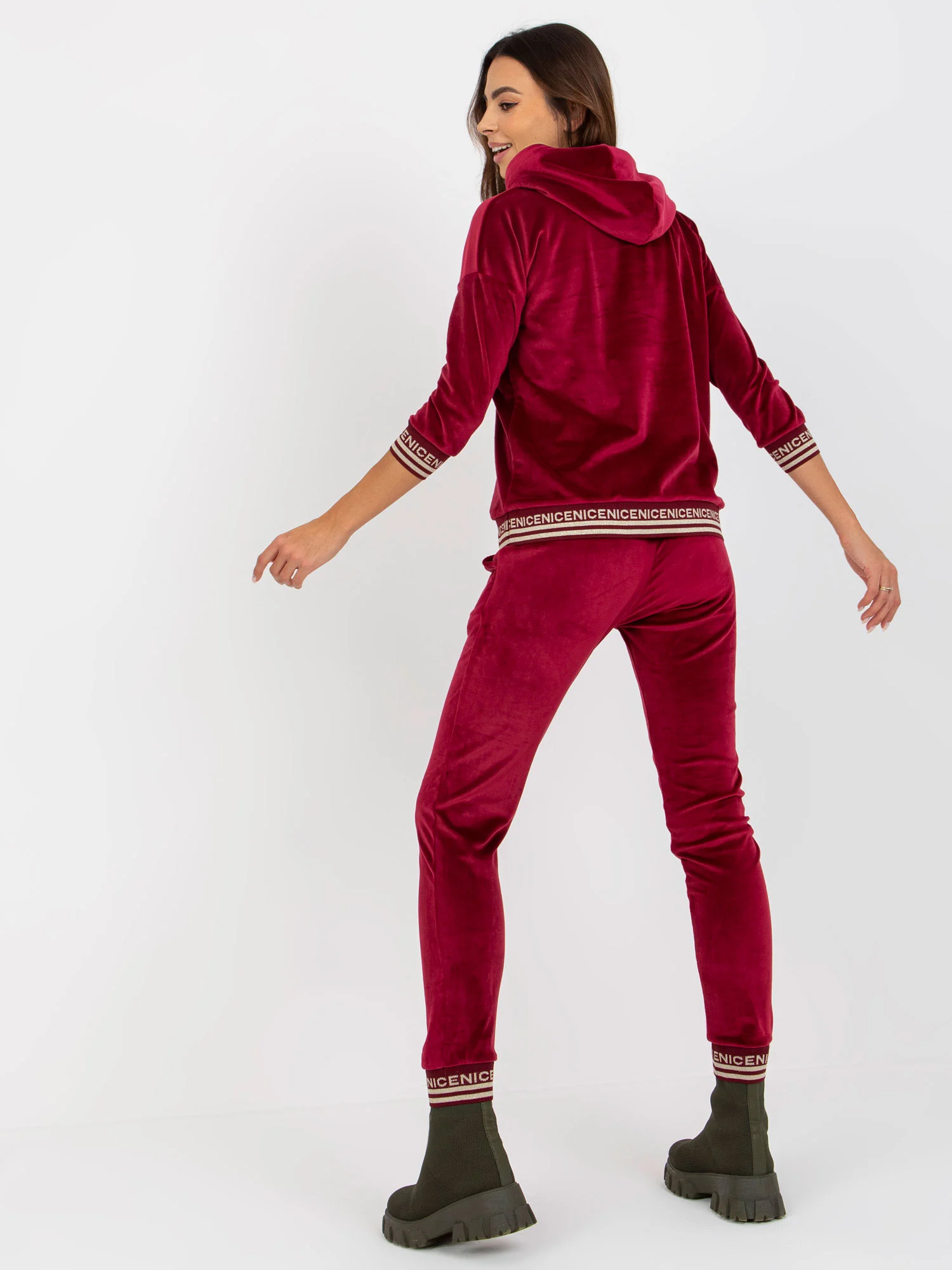 Compleu Dama Maneca 3/4, Mansete elastice, RELEVANCE, Bordo Casual - imagine 2