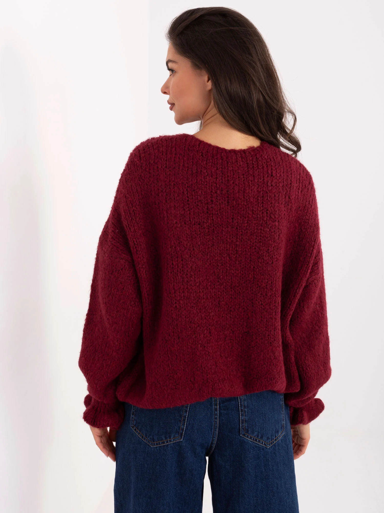 Pulover Dama Maneca lunga, Decolteu alt tip de decolteu, RUE PARIS, Bordo Eleganta Office - imagine 4