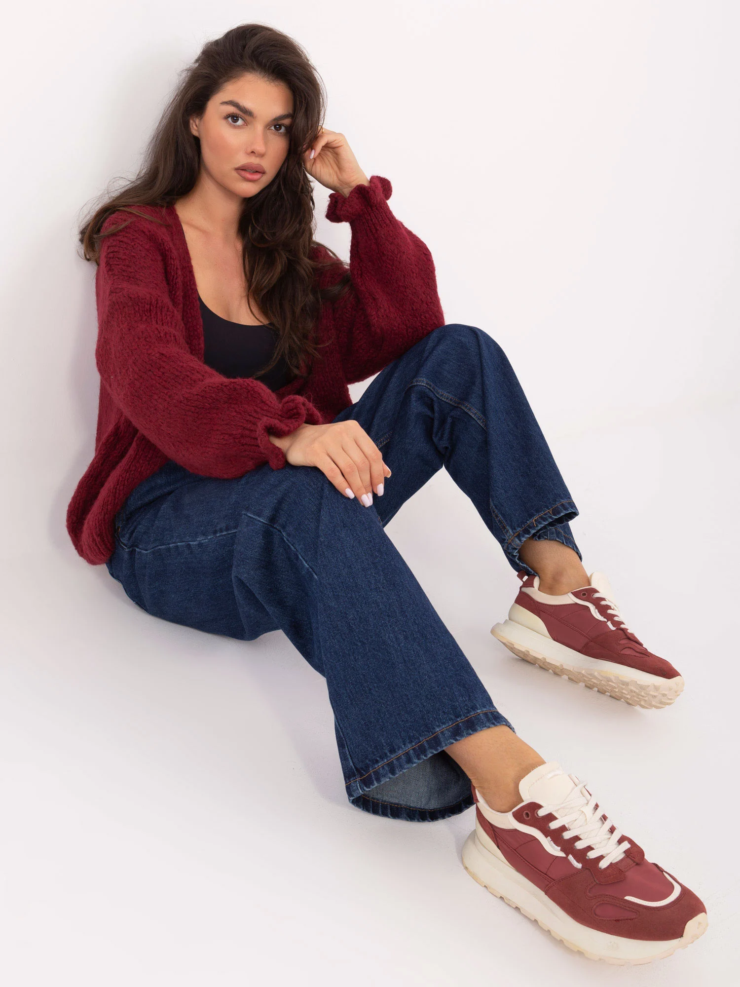 Pulover Dama Maneca lunga, Decolteu alt tip de decolteu, RUE PARIS, Bordo Eleganta Office - imagine 3