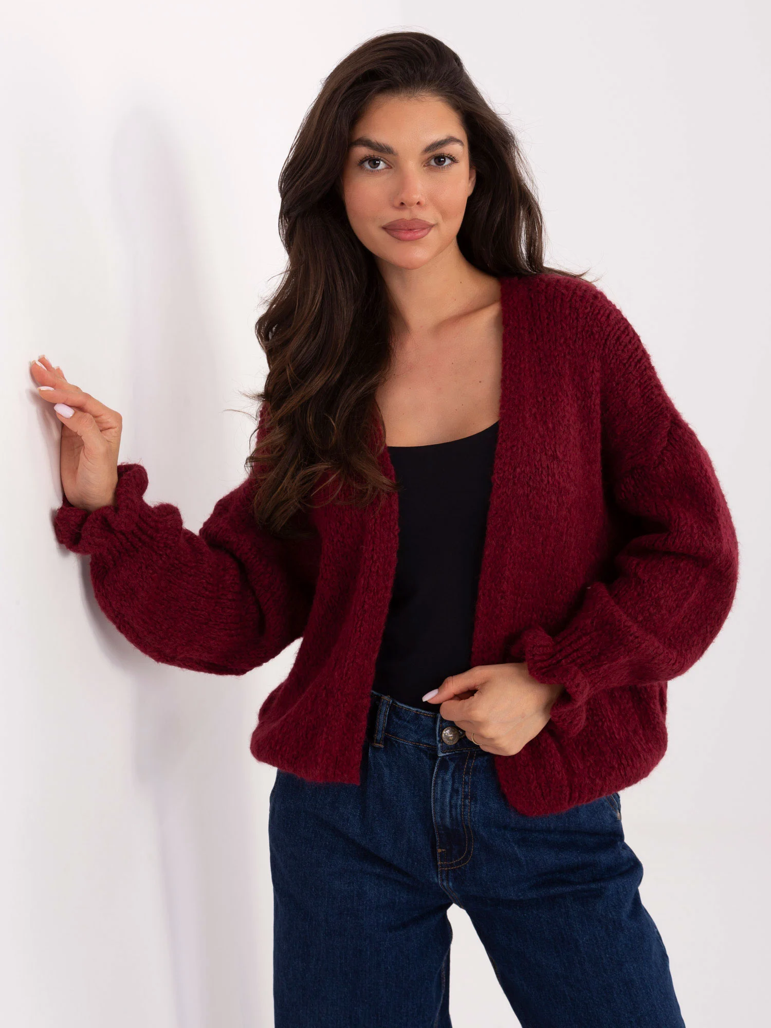 Pulover Dama Maneca lunga, Decolteu alt tip de decolteu, RUE PARIS, Bordo Eleganta Office - imagine 6