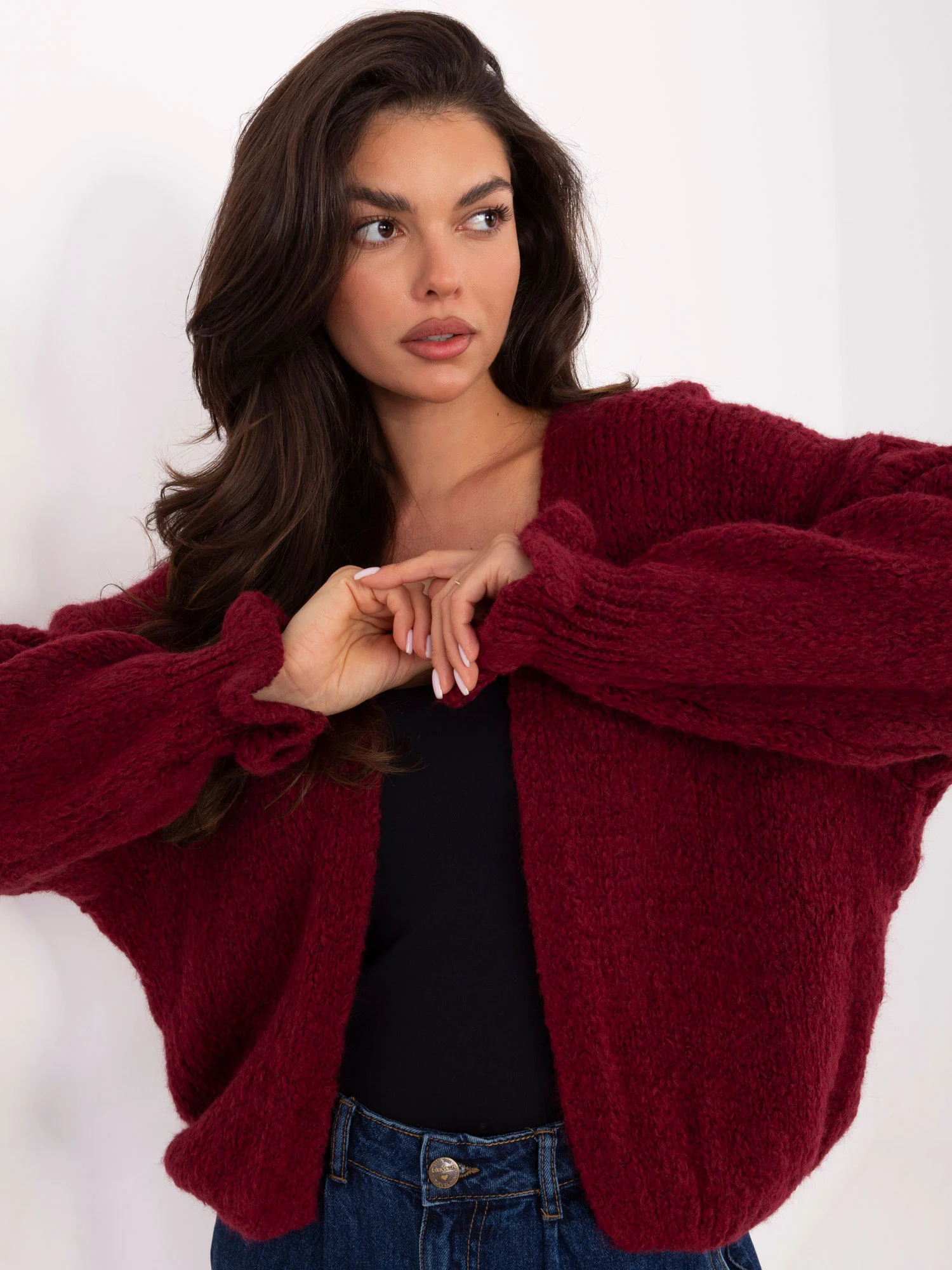 Pulover Dama Maneca lunga, Decolteu alt tip de decolteu, RUE PARIS, Bordo Eleganta Office - imagine 5