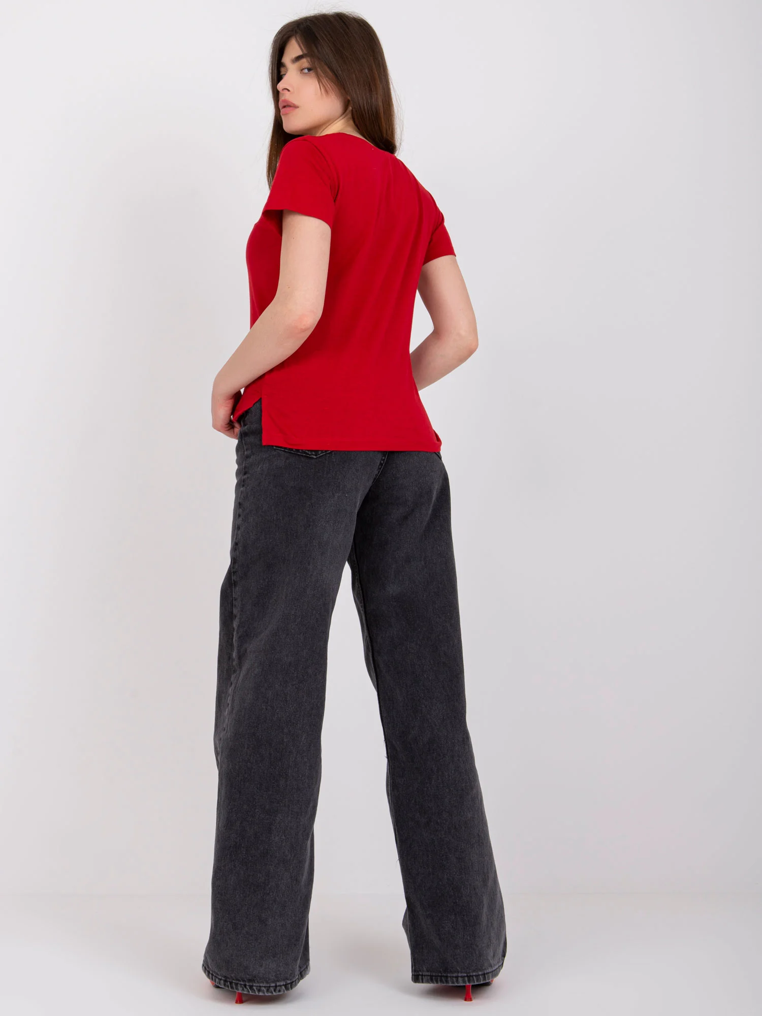 Tricou Dama Mini, Decolteu in V, Mayflies, Rosu Casual Marimi Mari - imagine 5