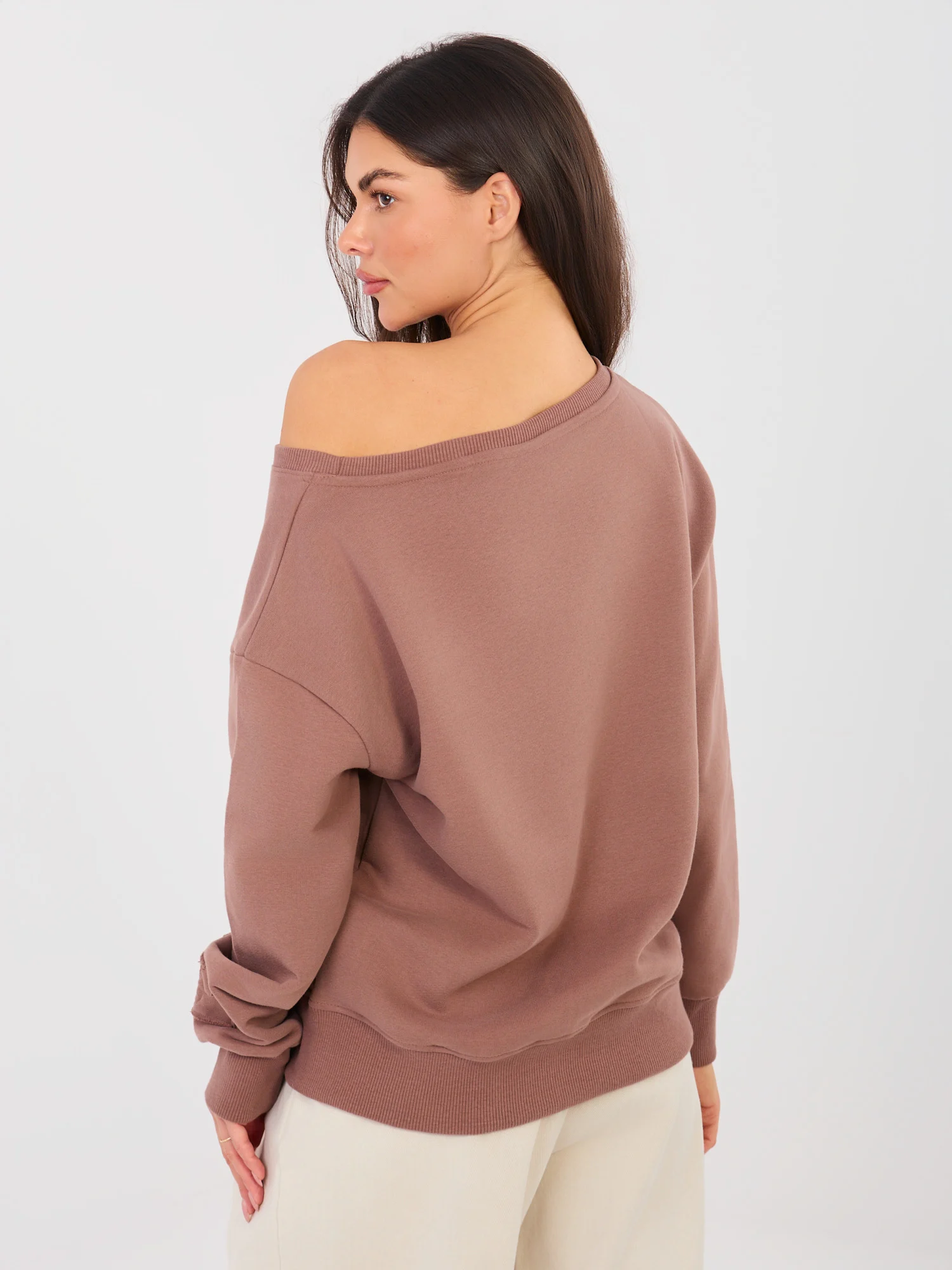 Hanorac Dama Maneca lunga, Decolteu barcuta, NATURAL SIDE, Maro Casual - imagine 3