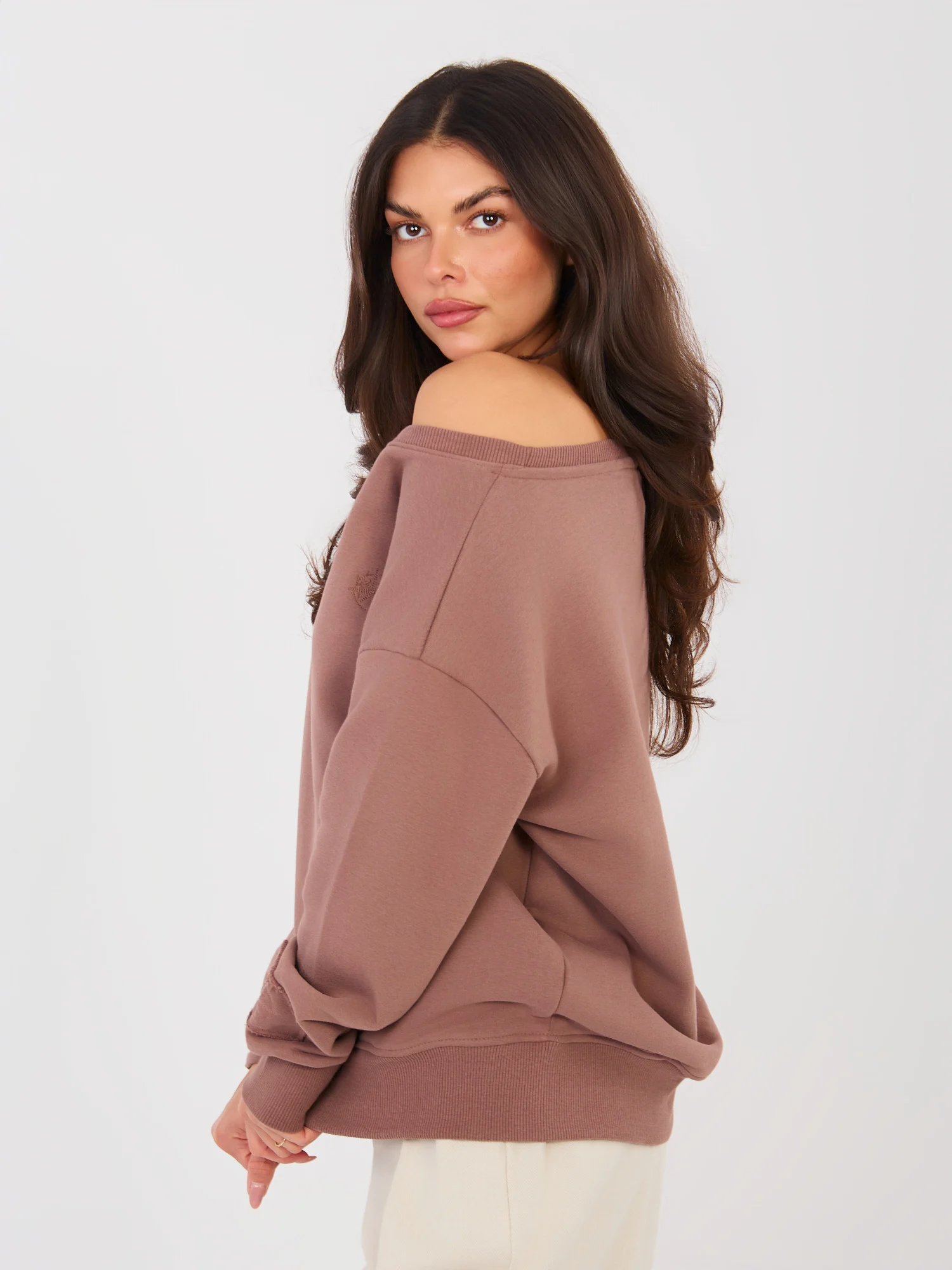 Hanorac Dama Maneca lunga, Decolteu barcuta, NATURAL SIDE, Maro Casual - imagine 4