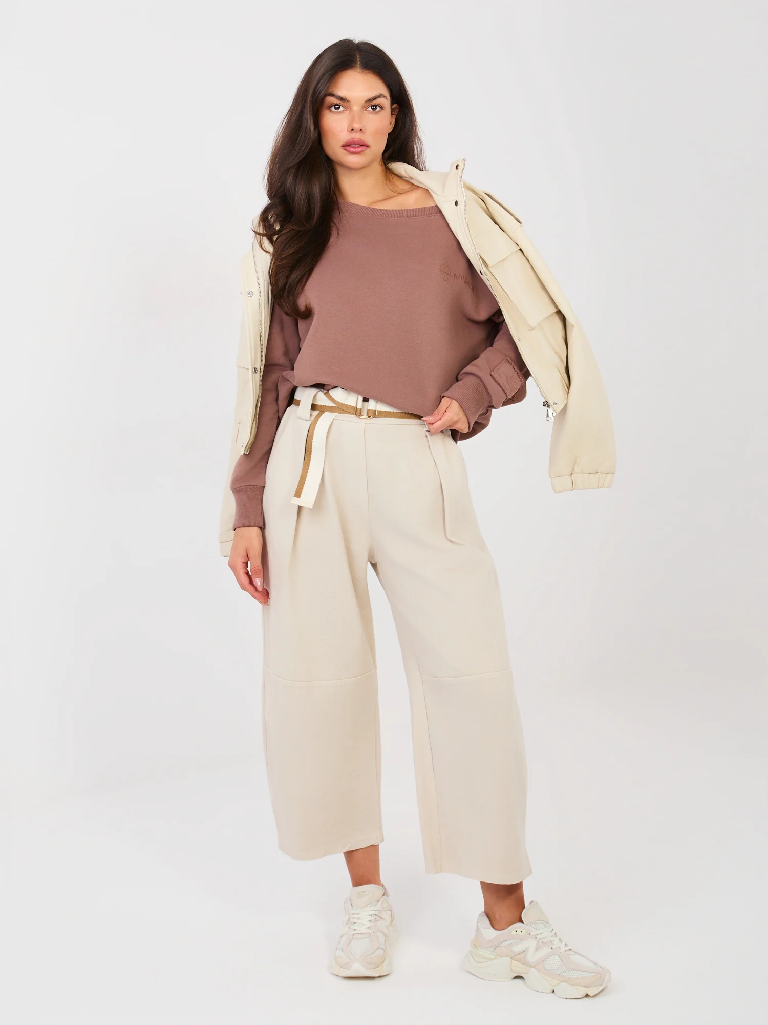 Hanorac Dama Maneca lunga, Decolteu barcuta, NATURAL SIDE, Maro Casual - imagine 6