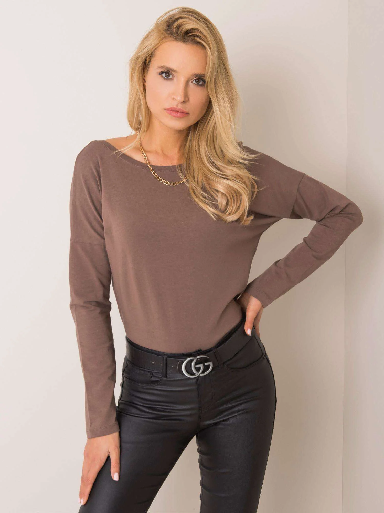 Bluza Dama Maneca lunga, Decolteu barcuta, BASIC FEEL GOOD, Maro Eleganta Office - imagine 6