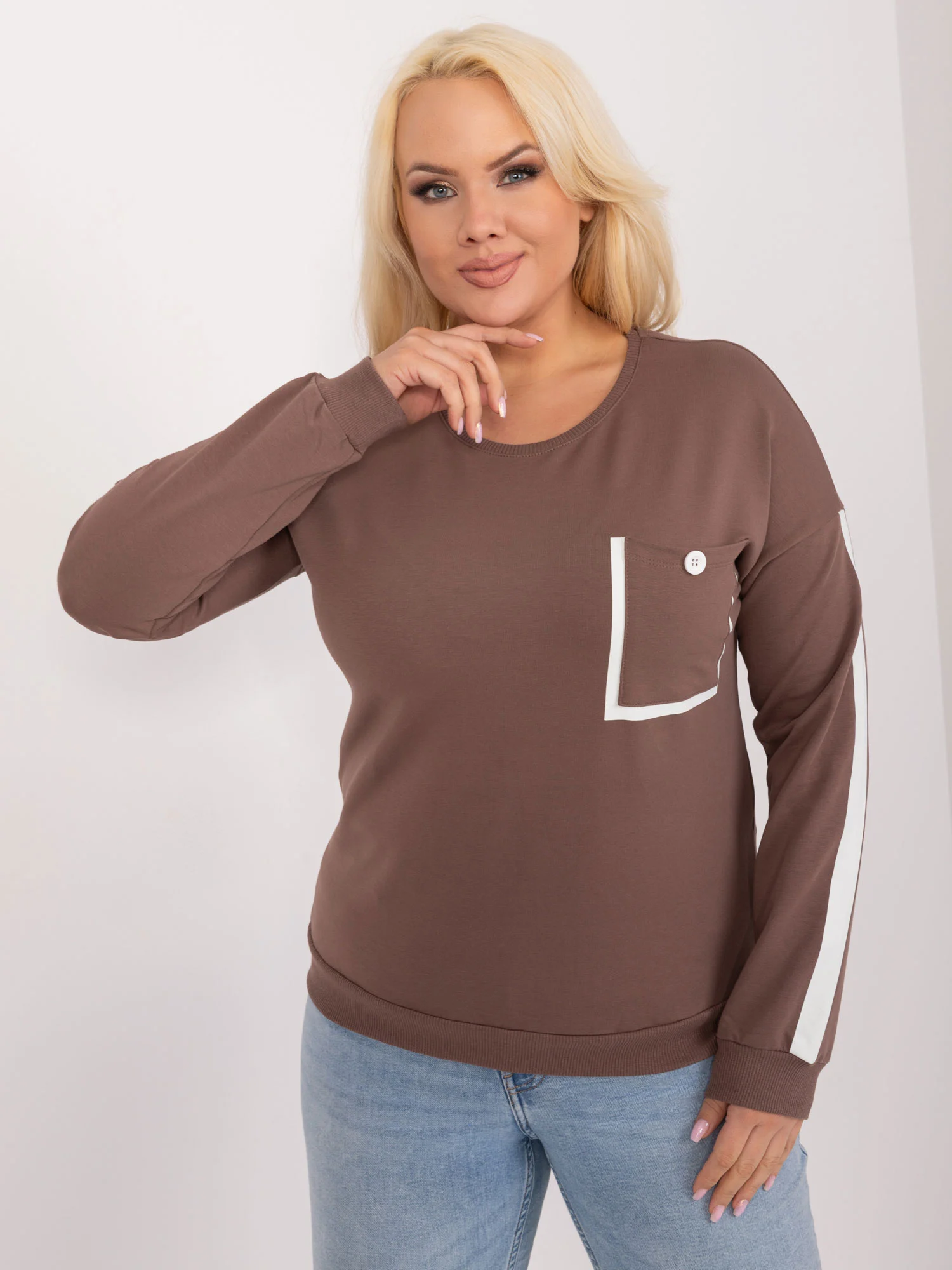 Bluza Dama Maneca lunga, Decolteu rotund, RELEVANCE, Maro Eleganta Office - imagine 5
