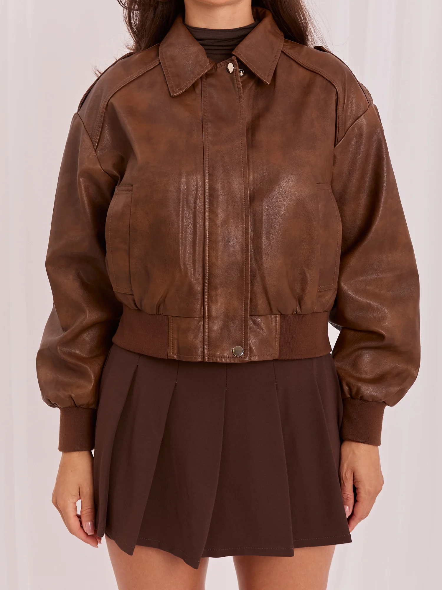 Jacheta Dama Guler inalt, Poliuretan, ITALY MODA, Maro Eleganta Office - imagine 2