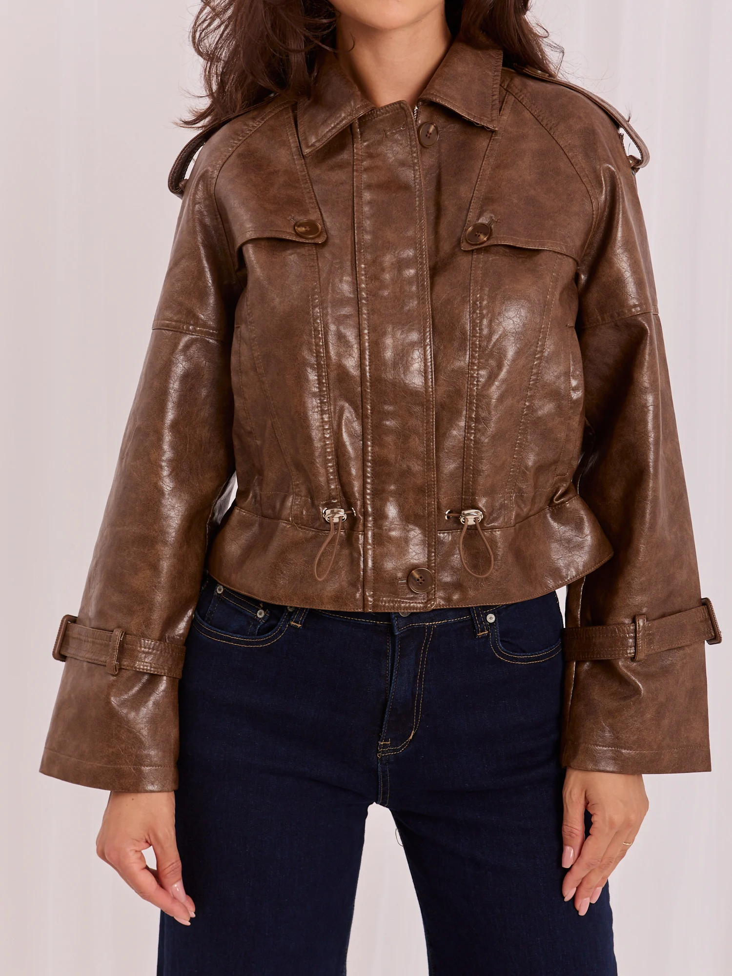 Jacheta Dama Guler inalt, Poliuretan, ITALY MODA, Maro Eleganta Office - imagine 4