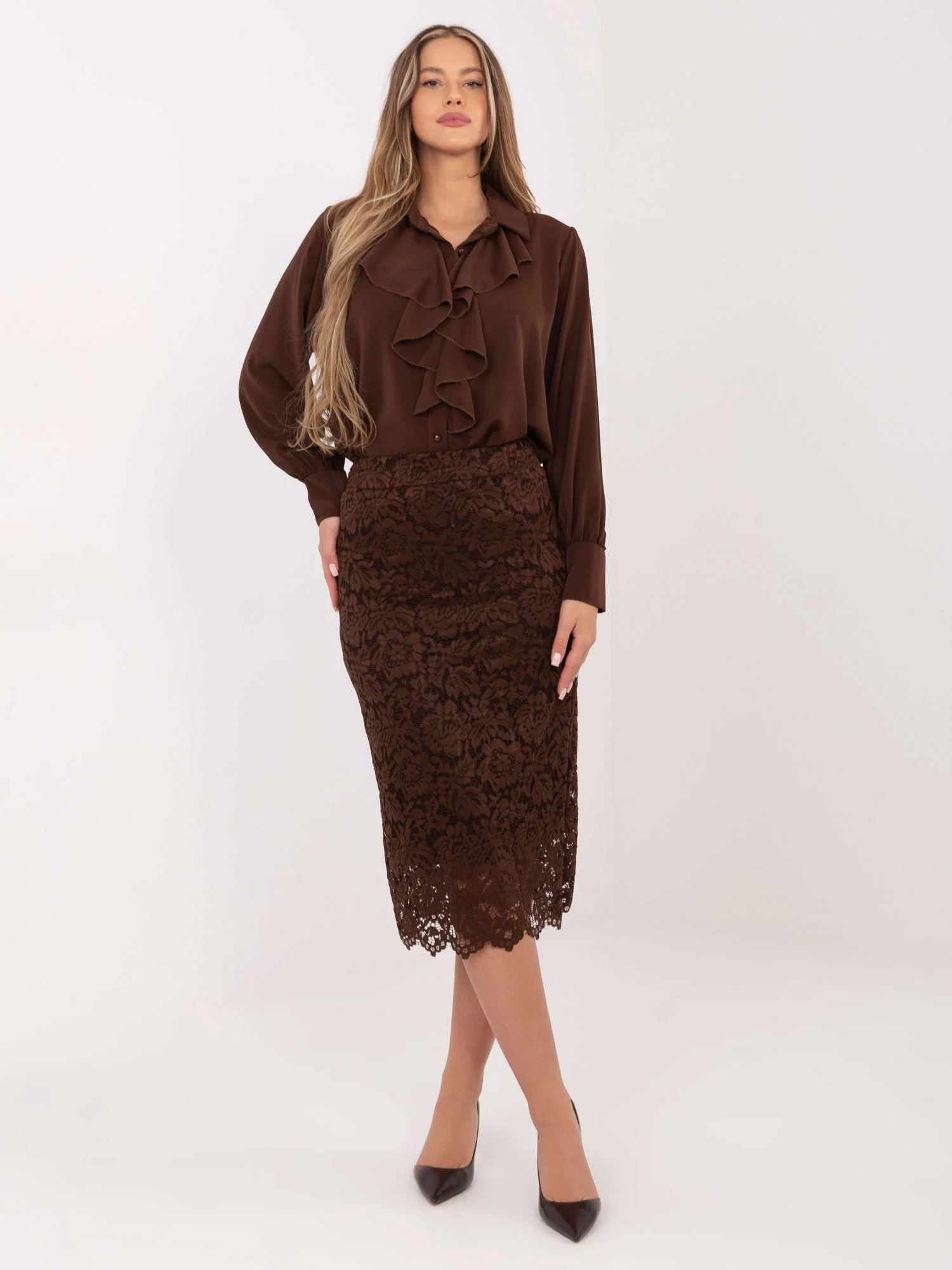 Fusta Dama Midi, Dantela, ITALY MODA, Maro Eleganta Office - imagine 2