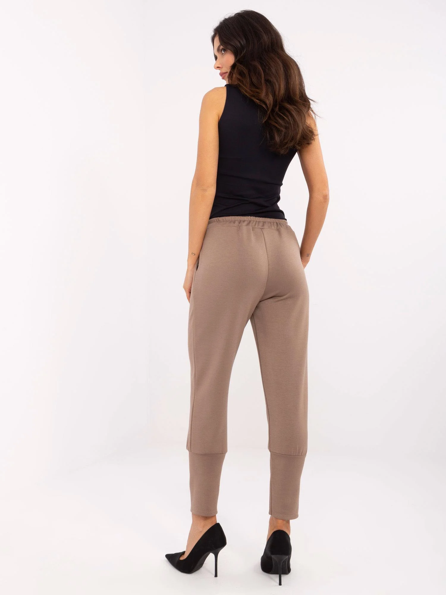 Pantaloni Dama Mansete elastice, Guler inalt, ITALY MODA, Maro Casual - imagine 5