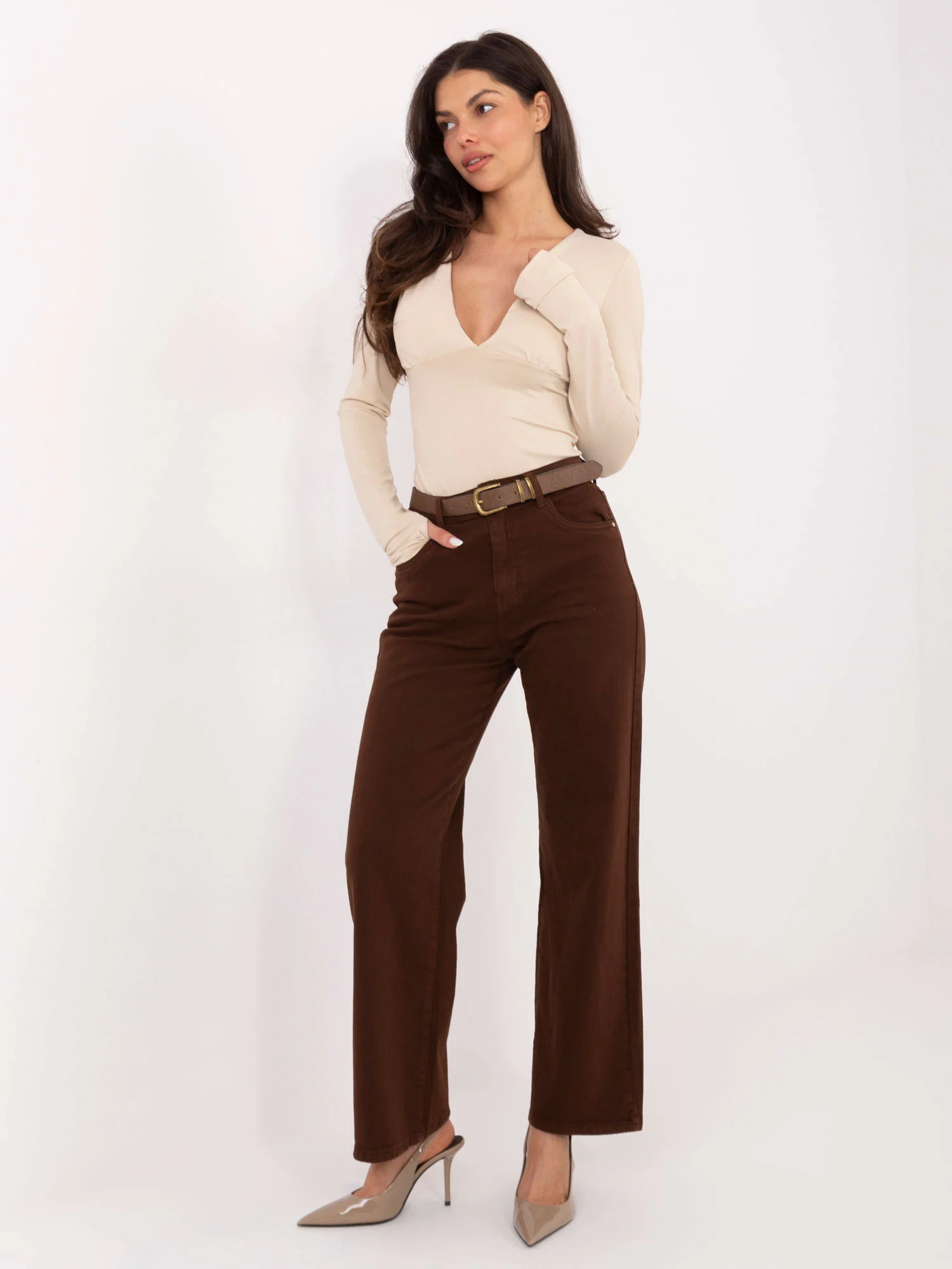 Blugi Dama Croiala dreapta, Guler inalt, M.SARA JEANS, Maro Casual - imagine 5