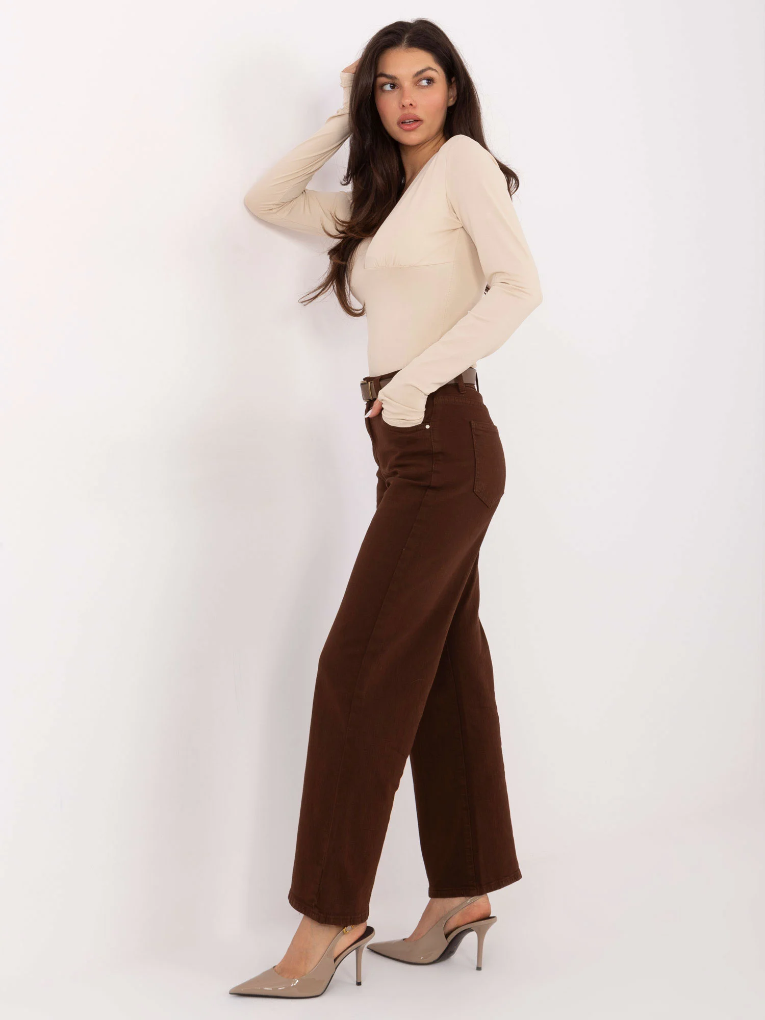 Blugi Dama Croiala dreapta, Guler inalt, M.SARA JEANS, Maro Casual - imagine 2
