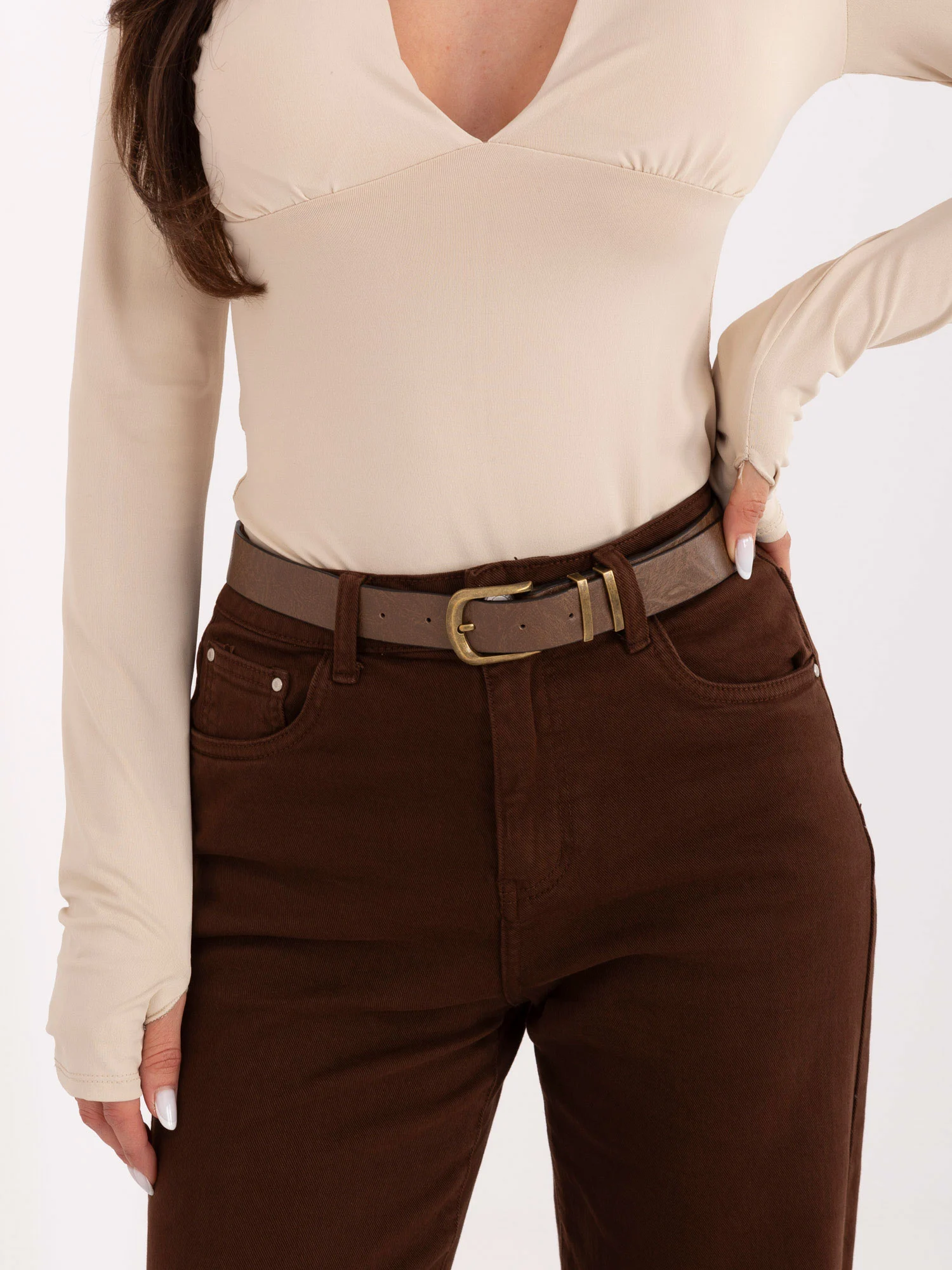 Blugi Dama Croiala dreapta, Guler inalt, M.SARA JEANS, Maro Casual - imagine 3