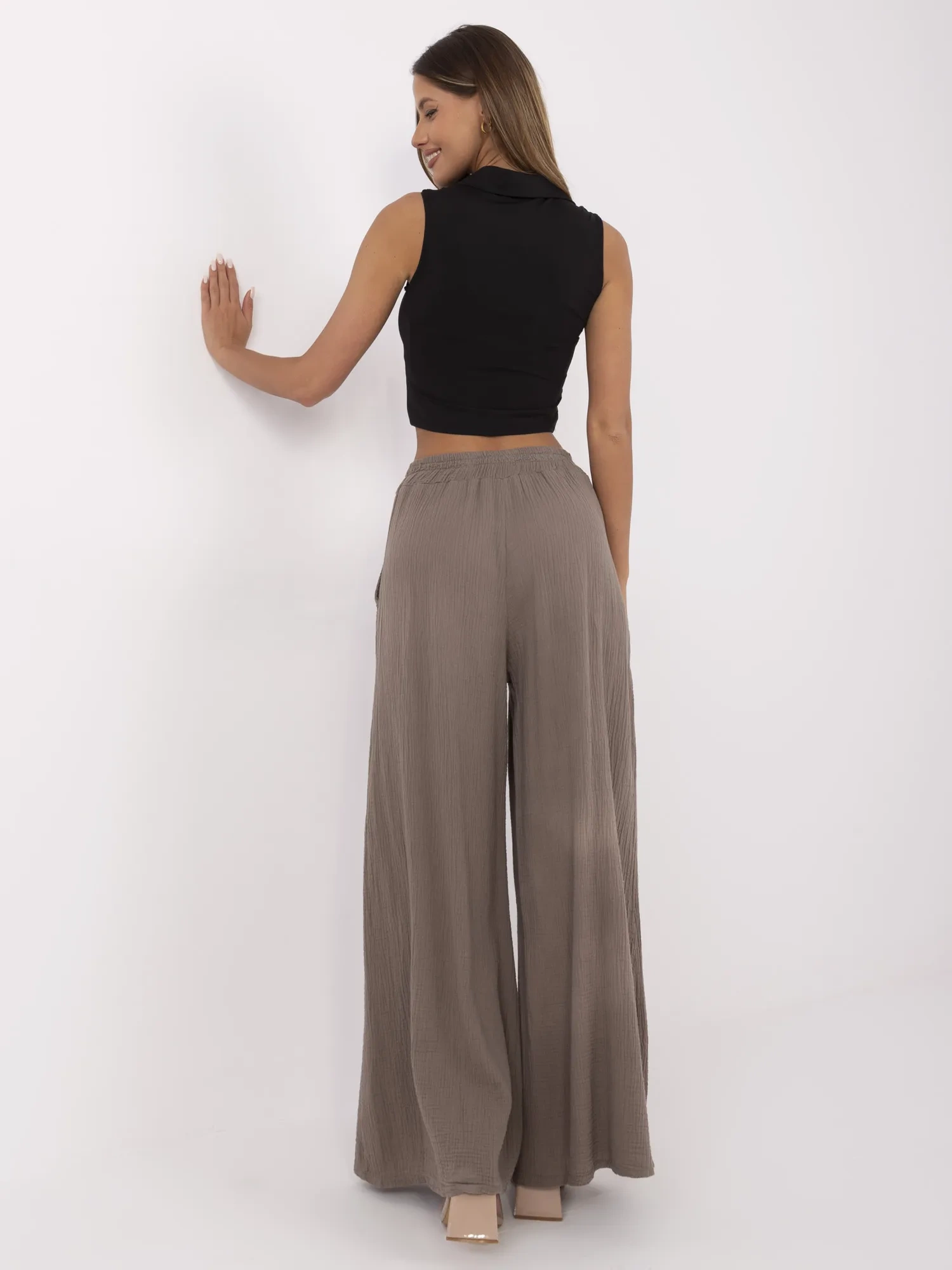 Pantaloni Dama Larga, Guler inalt, ITALY MODA, Maro Casual - imagine 6