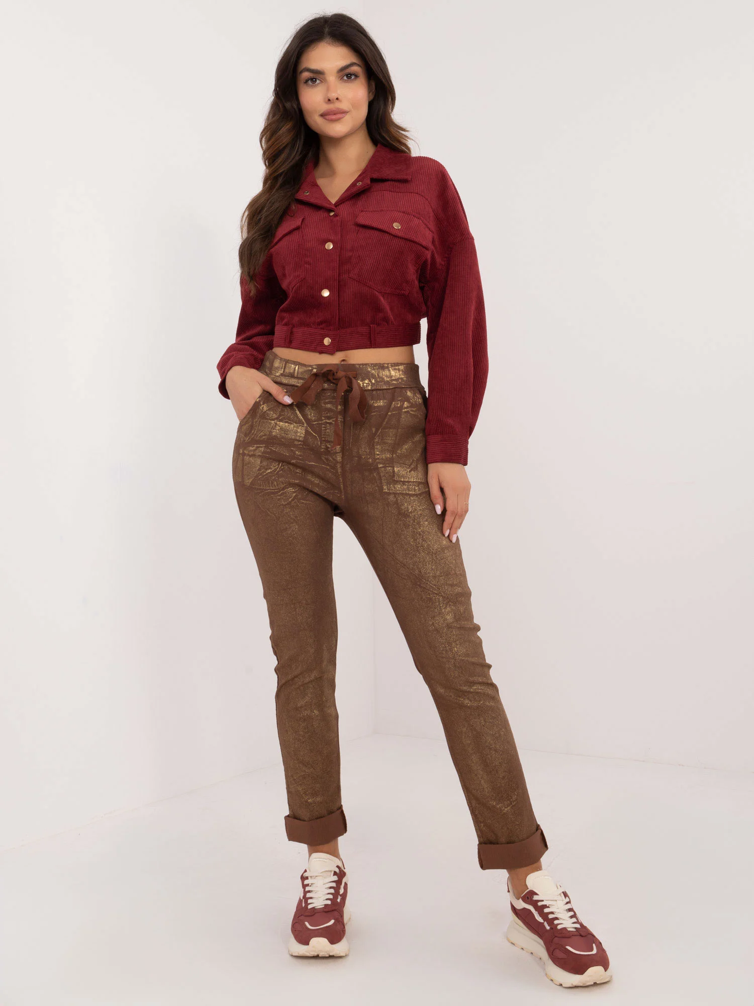Pantaloni Dama Conica, Guler inalt, ITALY MODA, Maro Eleganta Office - imagine 3