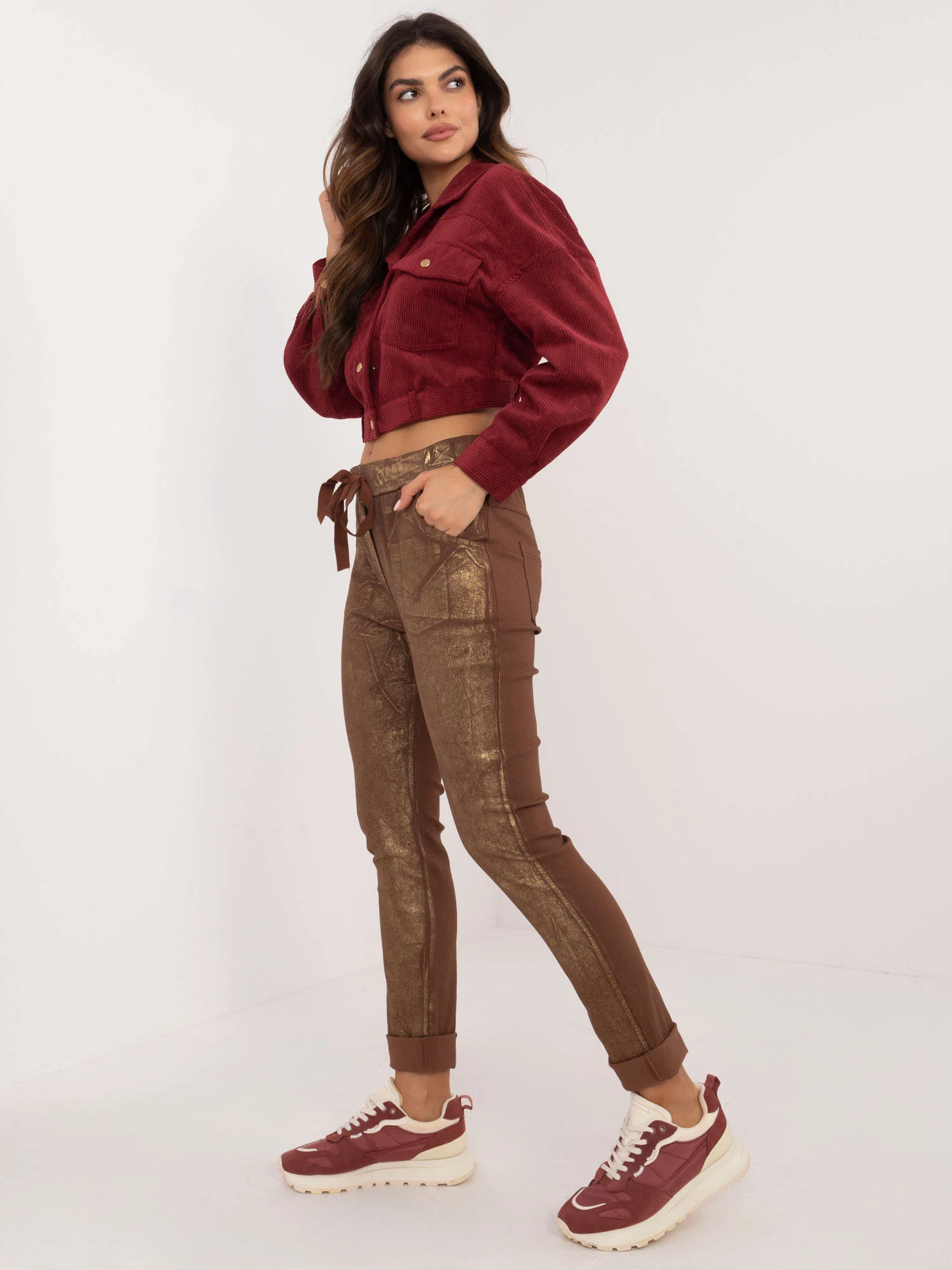 Pantaloni Dama Conica, Guler inalt, ITALY MODA, Maro Eleganta Office - imagine 5