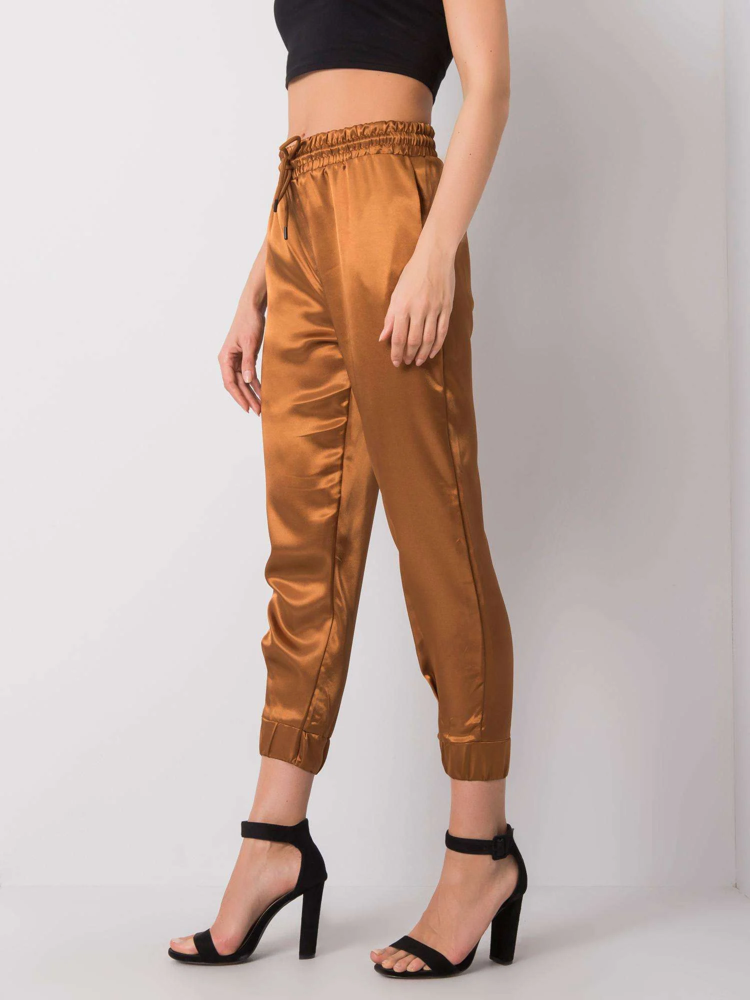 Pantaloni Dama Lunga, Mansete elastice, RUE PARIS, Camel de Petrecere - imagine 3