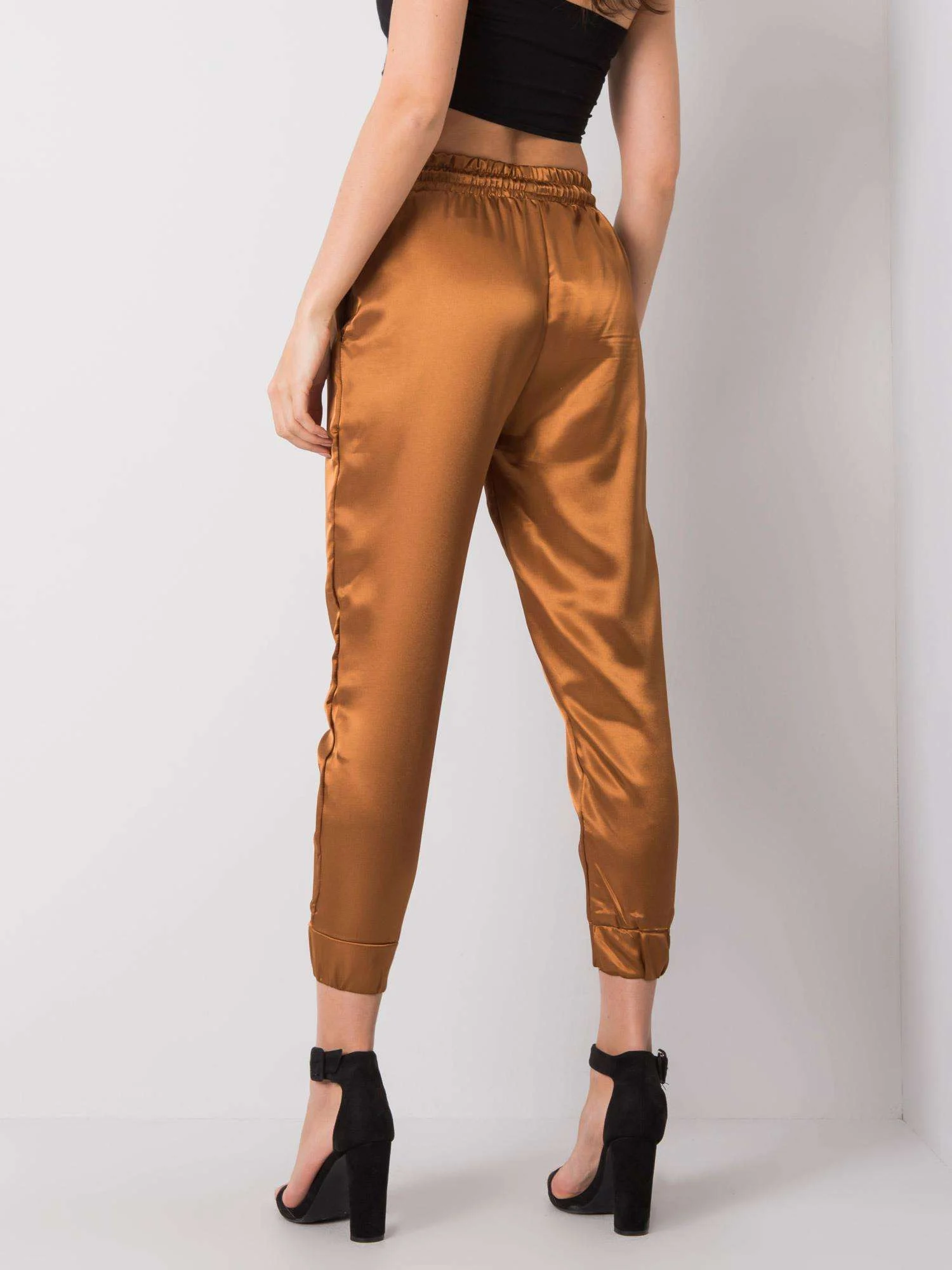 Pantaloni Dama Lunga, Mansete elastice, RUE PARIS, Camel de Petrecere - imagine 5