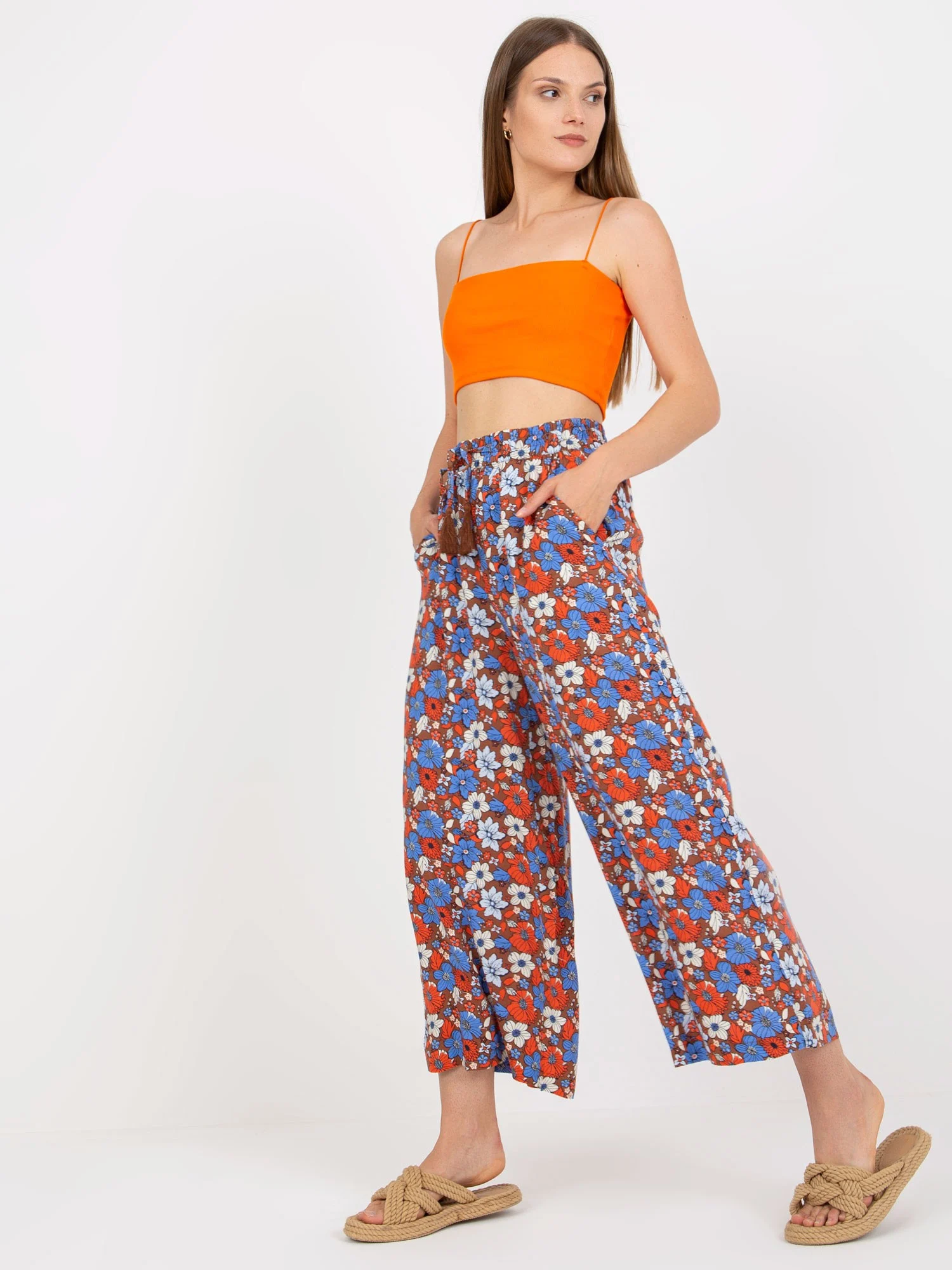 Pantaloni Dama Floral, Lejera, Sublevel, Maro Casual - imagine 6