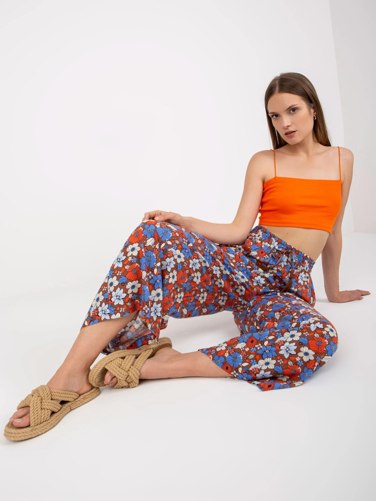 Pantaloni Dama Floral, Lejera, Sublevel, Maro Casual - imagine 5