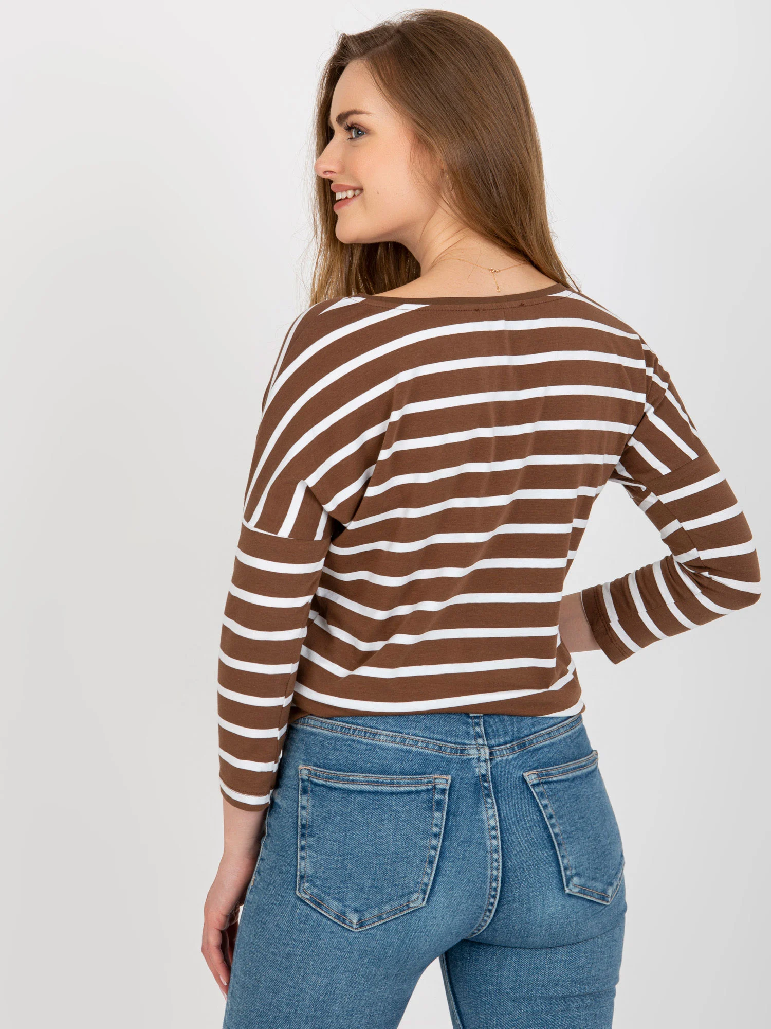 Bluza Dama Maneca 3/4, Dungi, BASIC FEEL GOOD, Maro Casual - imagine 3