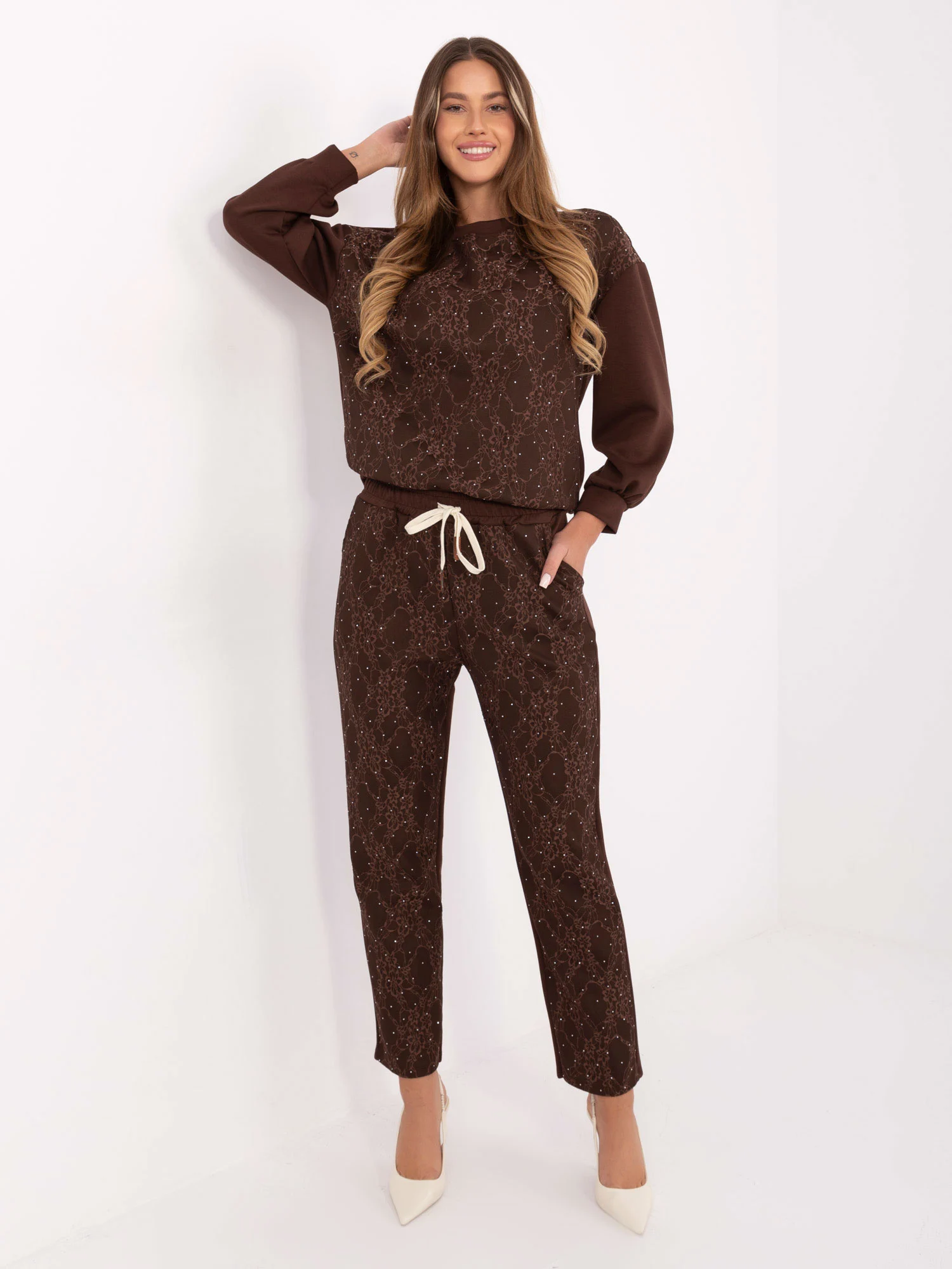 Compleu Dama Maneca lunga, Dantela, ITALY MODA, Maro Eleganta - imagine 3