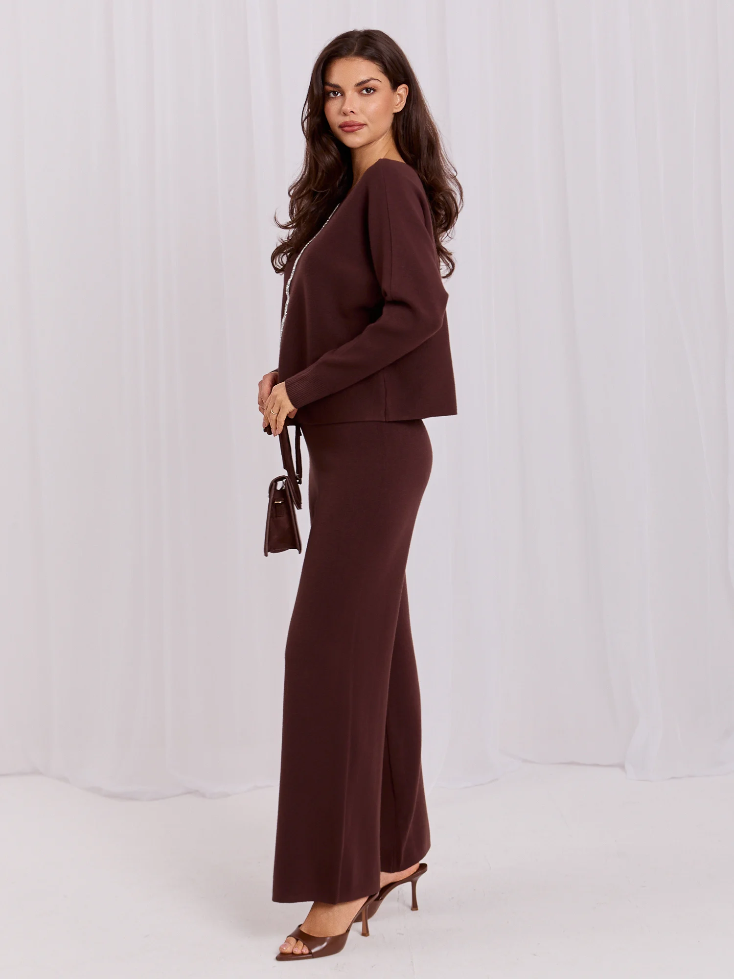 Compleu Dama Maneca lunga, Elegant, ITALY MODA, Maro Eleganta Office - imagine 2