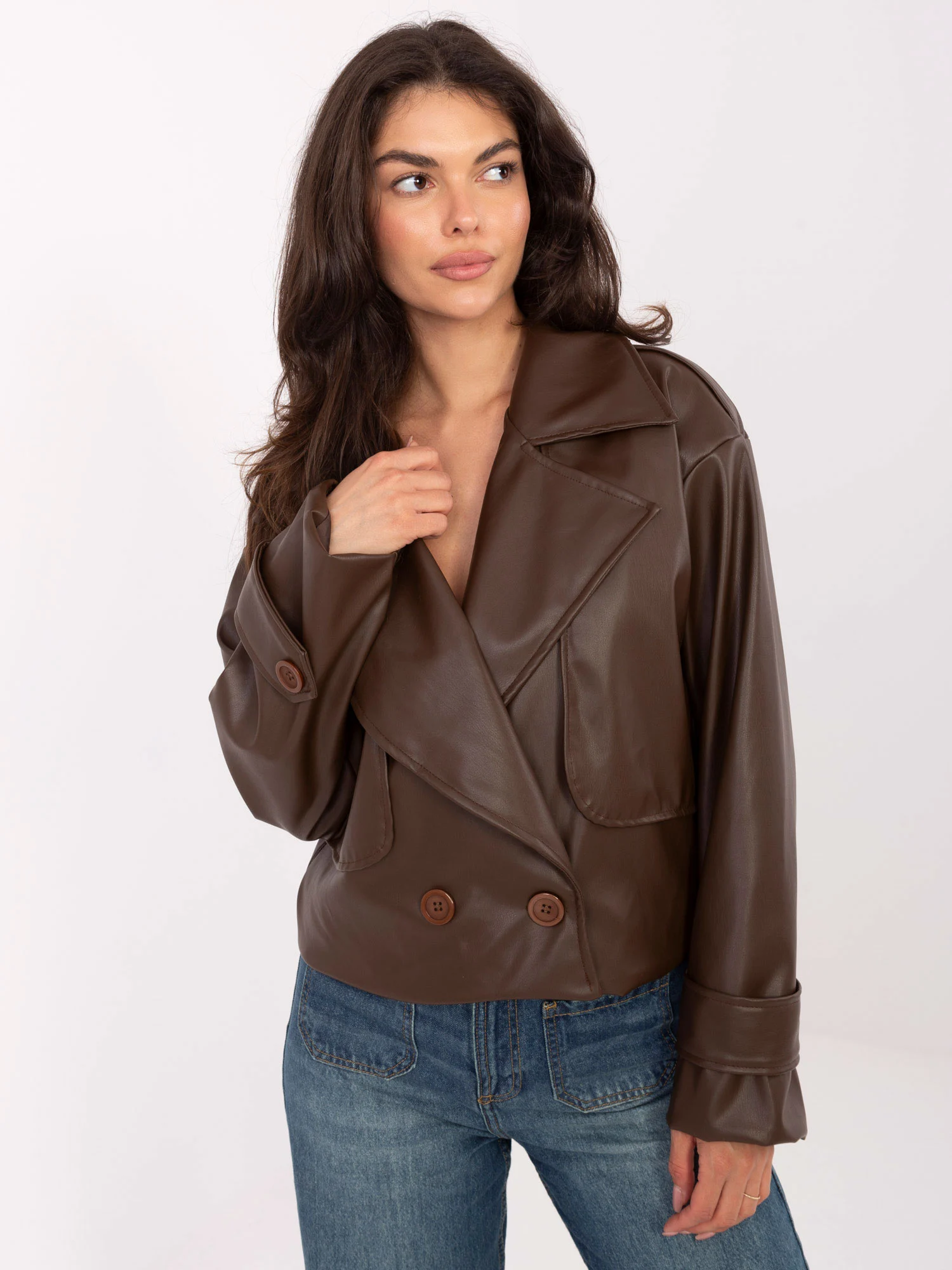 Jacheta Dama Mini, Guler inalt, RUE PARIS, Maro Casual - imagine 4