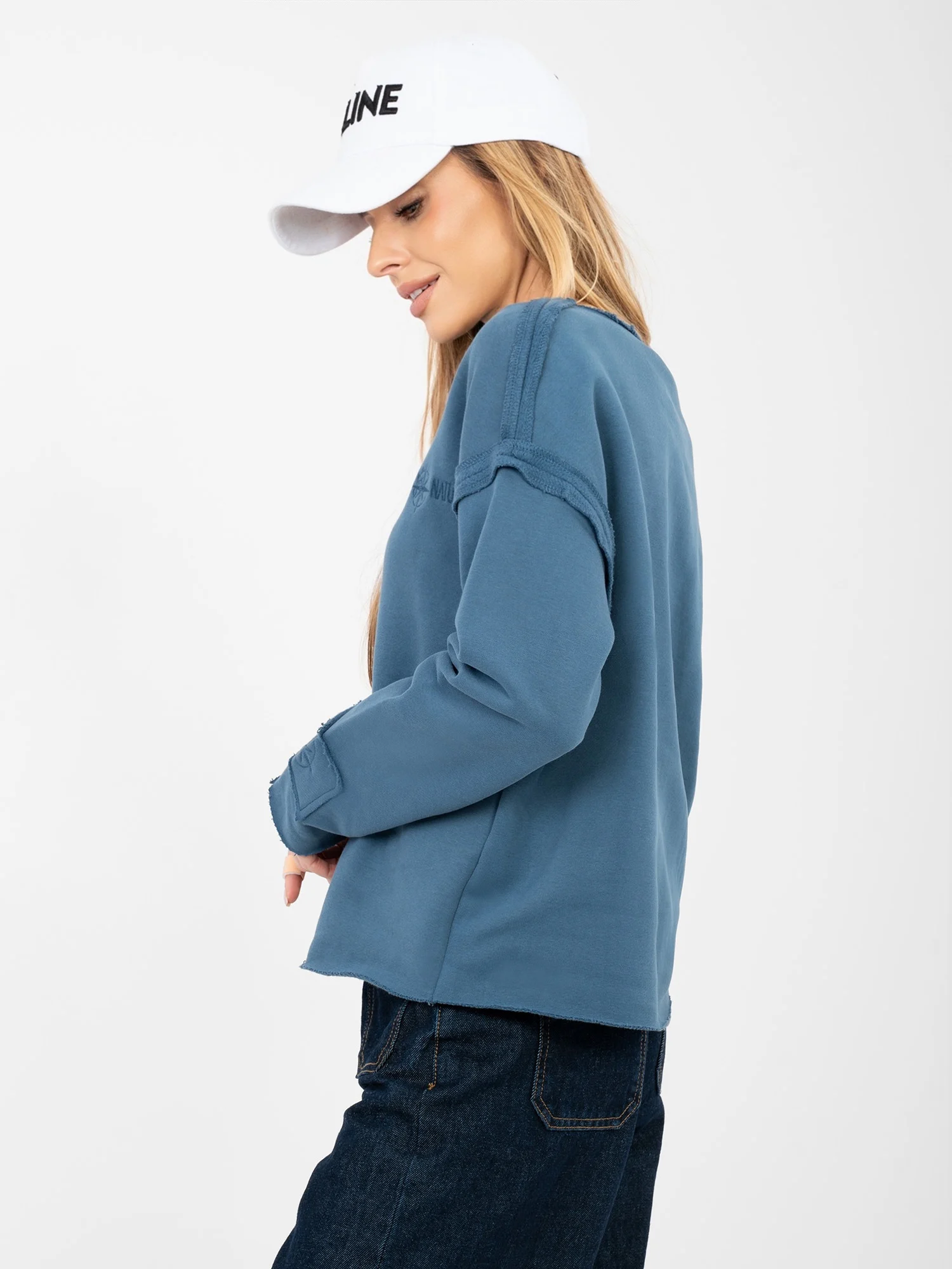 Hanorac Dama Mini, Decolteu rotund, NATURAL SIDE, Albastru Casual - imagine 2