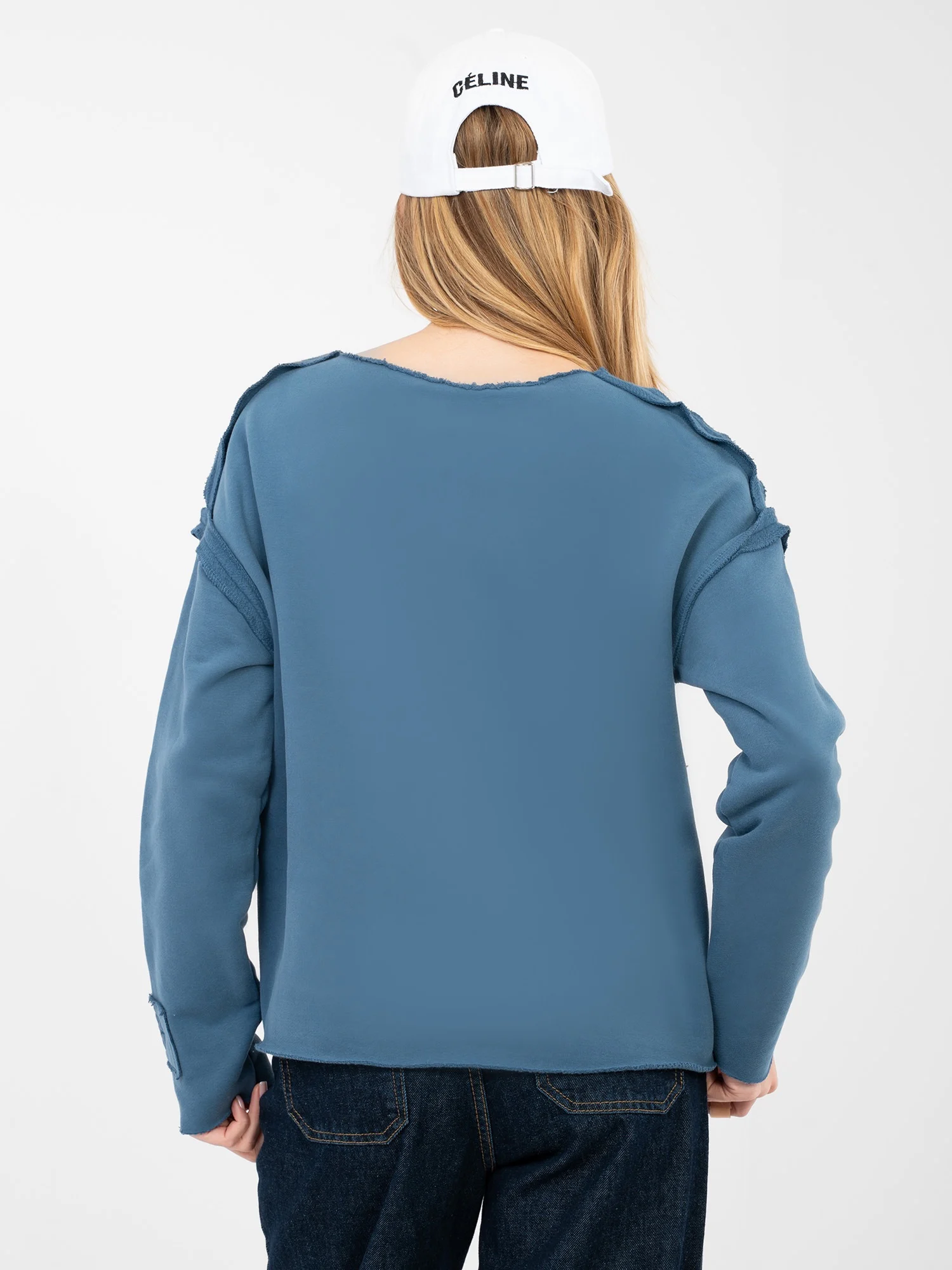 Hanorac Dama Mini, Decolteu rotund, NATURAL SIDE, Albastru Casual - imagine 3