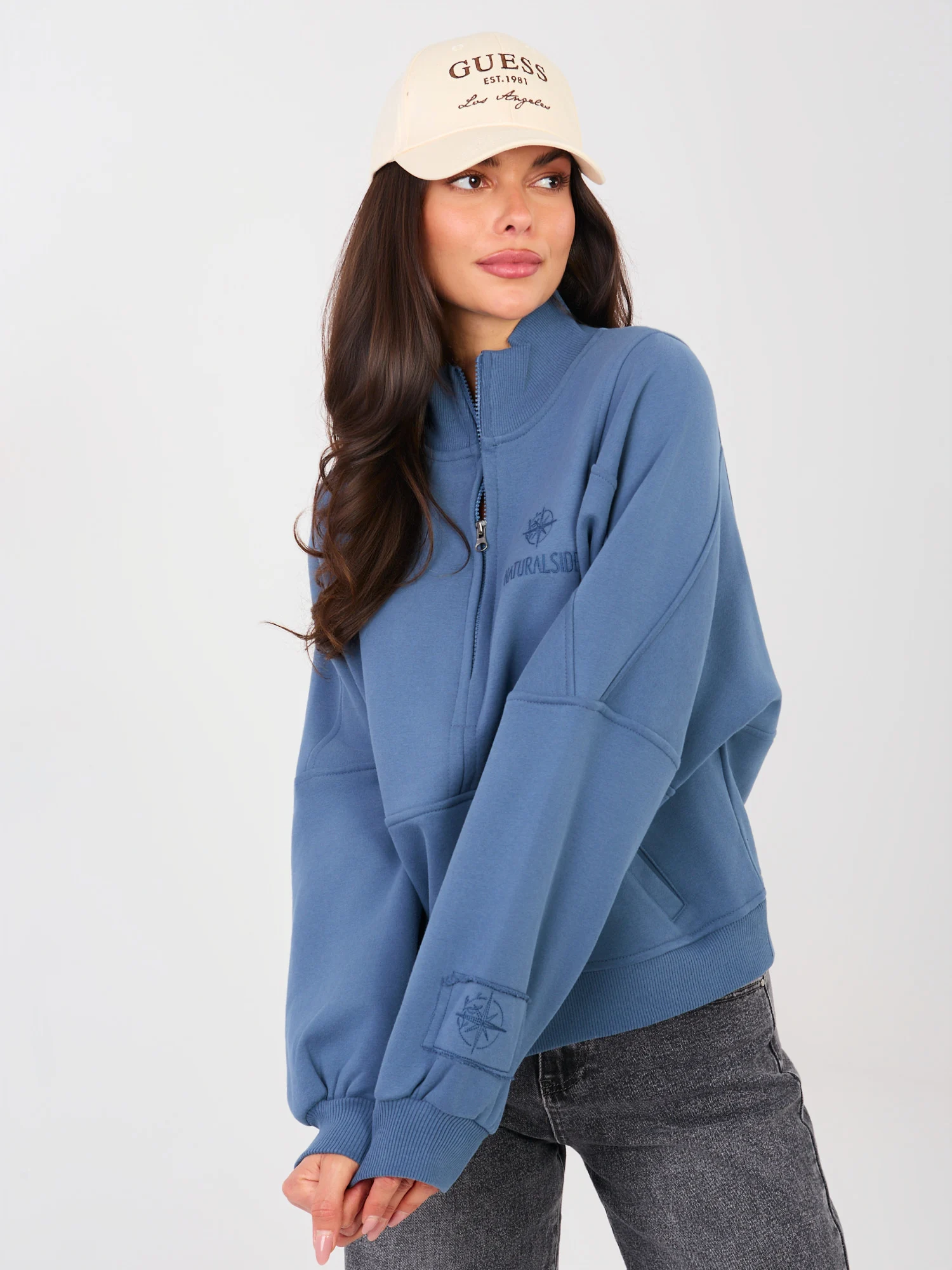 Hanorac Dama Maneca lunga, Decolteu guler tunica, NATURAL SIDE, Albastru Casual - imagine 2
