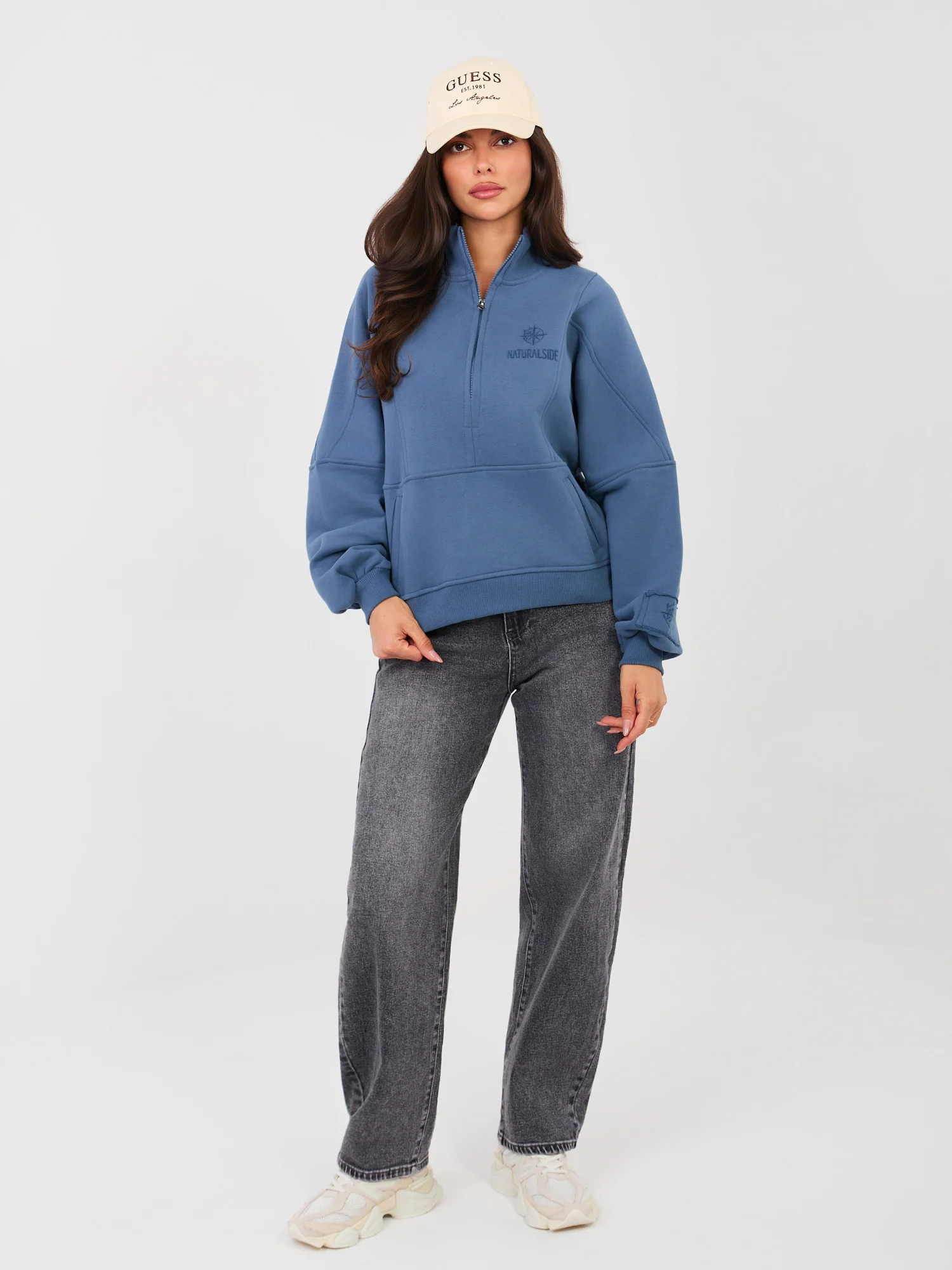 Hanorac Dama Maneca lunga, Decolteu guler tunica, NATURAL SIDE, Albastru Casual - imagine 4