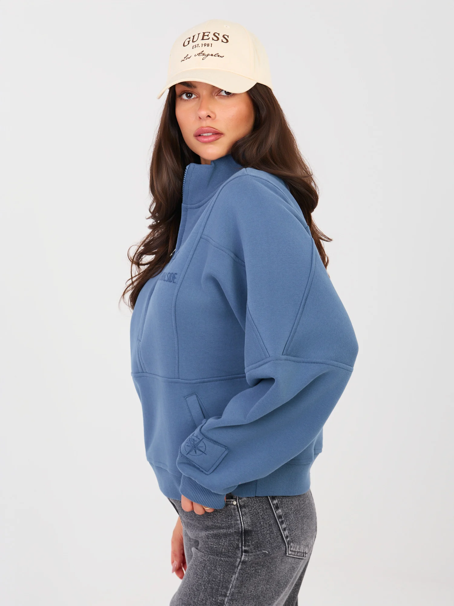 Hanorac Dama Maneca lunga, Decolteu guler tunica, NATURAL SIDE, Albastru Casual - imagine 5
