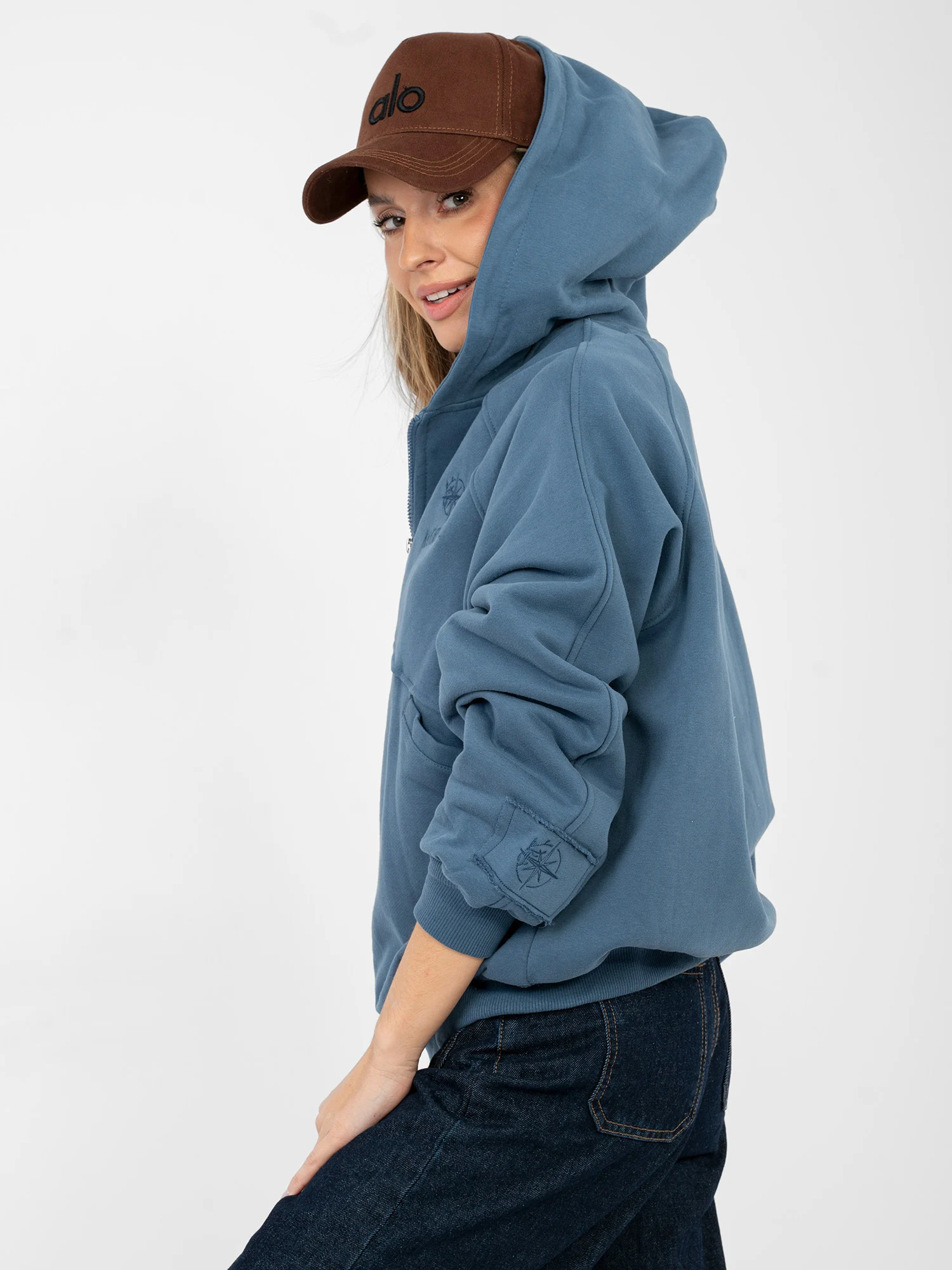 Hanorac Dama Maneca lunga, Guler inalt, NATURAL SIDE, Albastru Casual - imagine 6