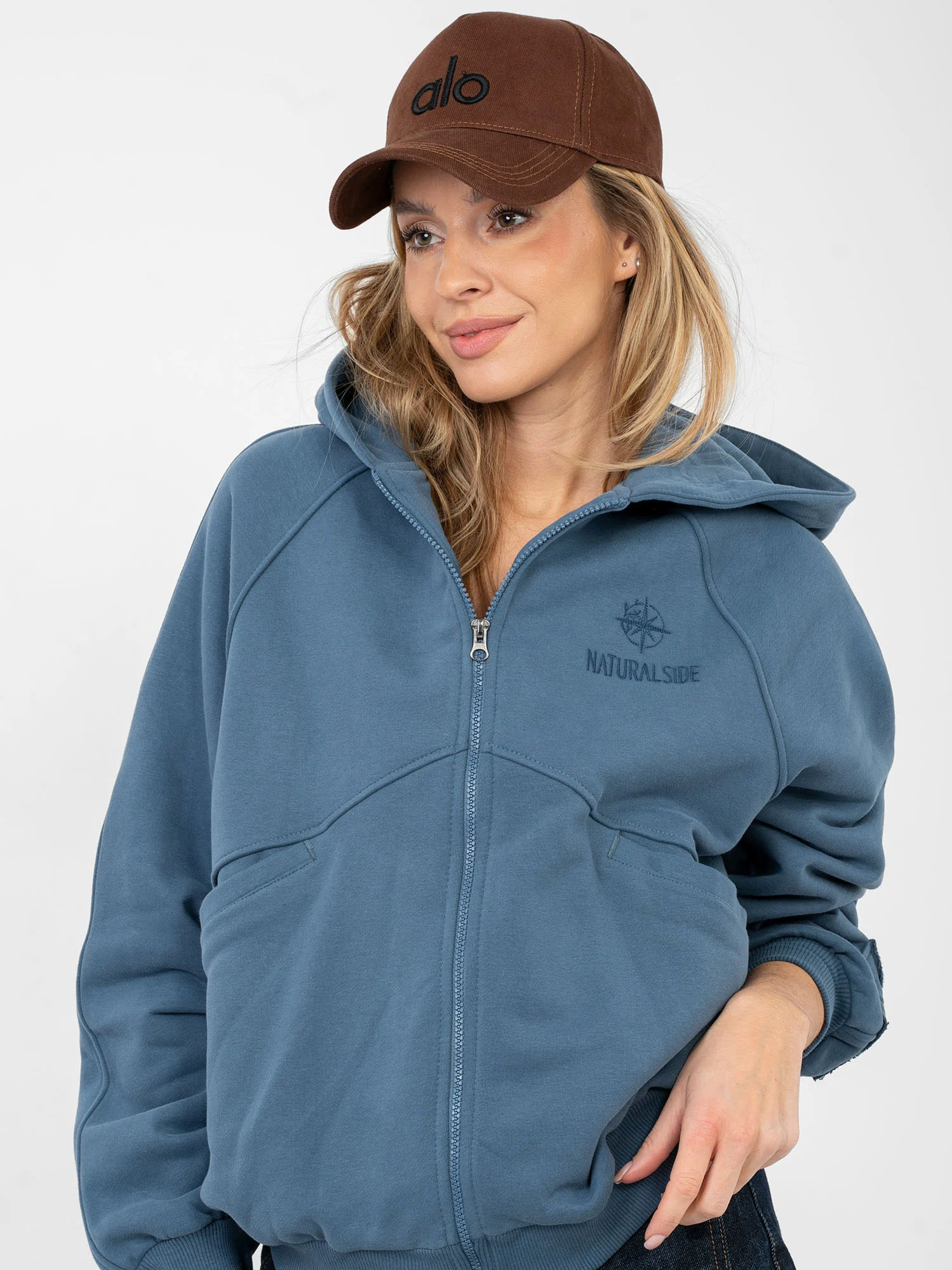 Hanorac Dama Maneca lunga, Guler inalt, NATURAL SIDE, Albastru Casual - imagine 4